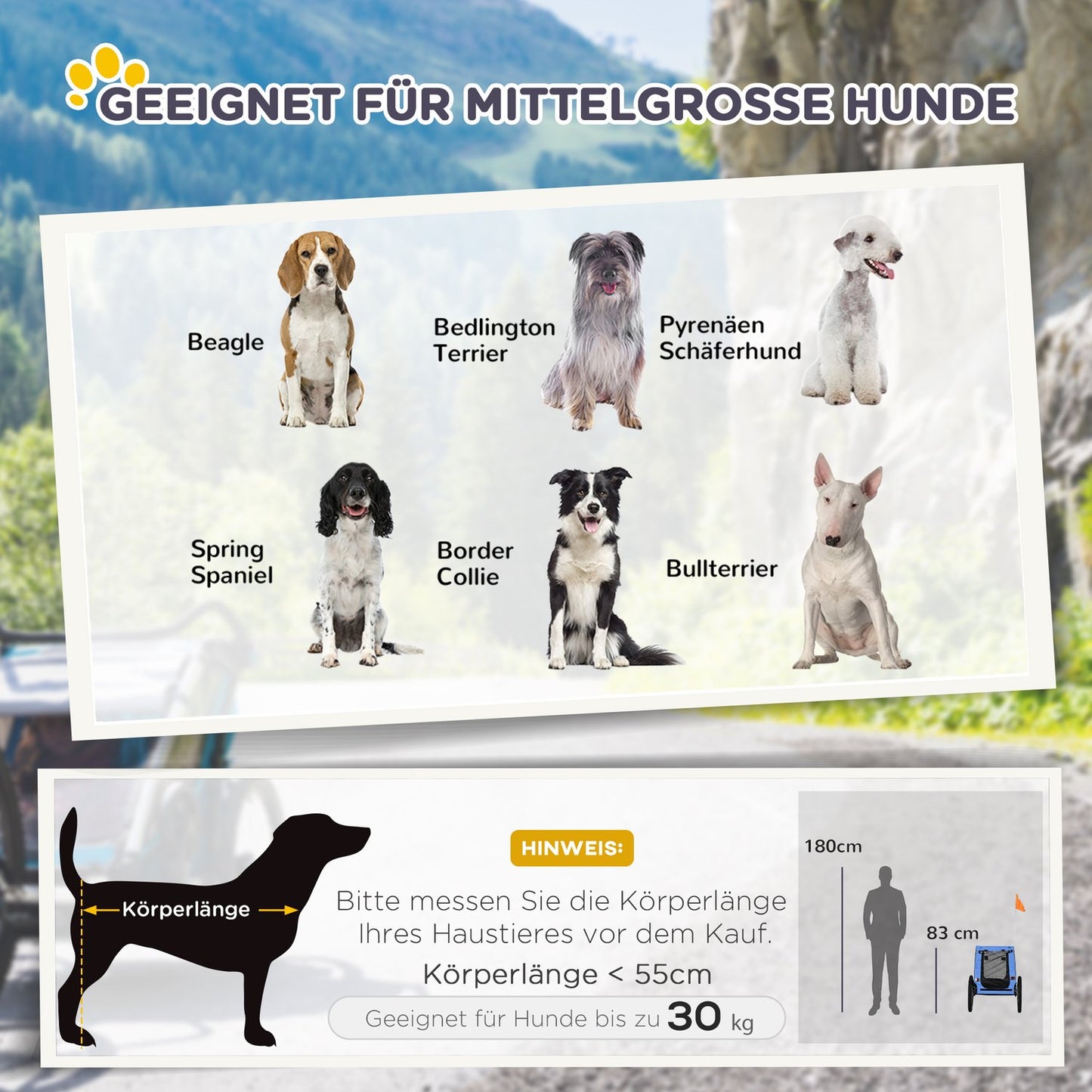 Dog bike trailer - foldable, waterproof, quick release