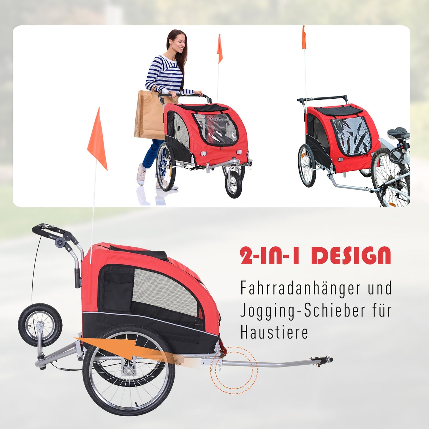 Dog bike trailer - Red & Black, 155 x 83 x 108 cm