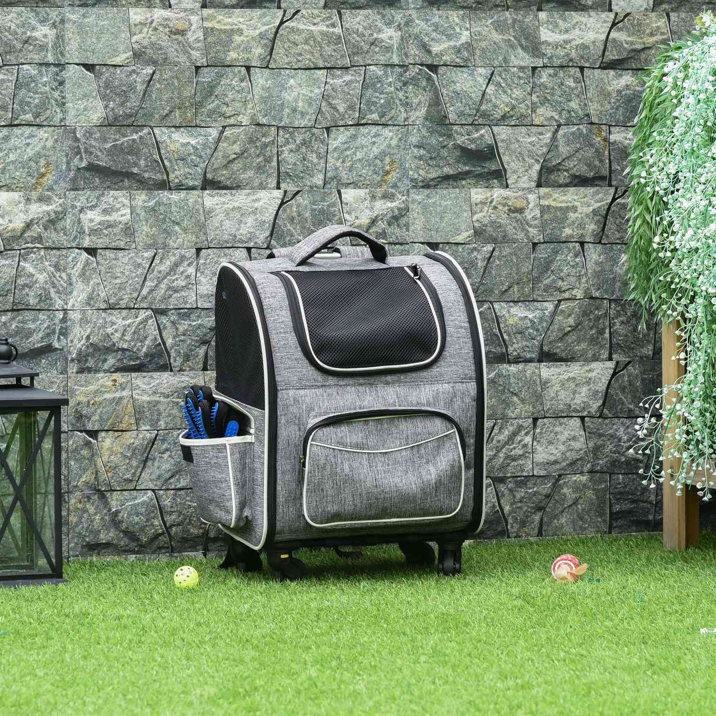 Pet Carrier Backpack & Trolley - Grey, 43x33x51.5 cm