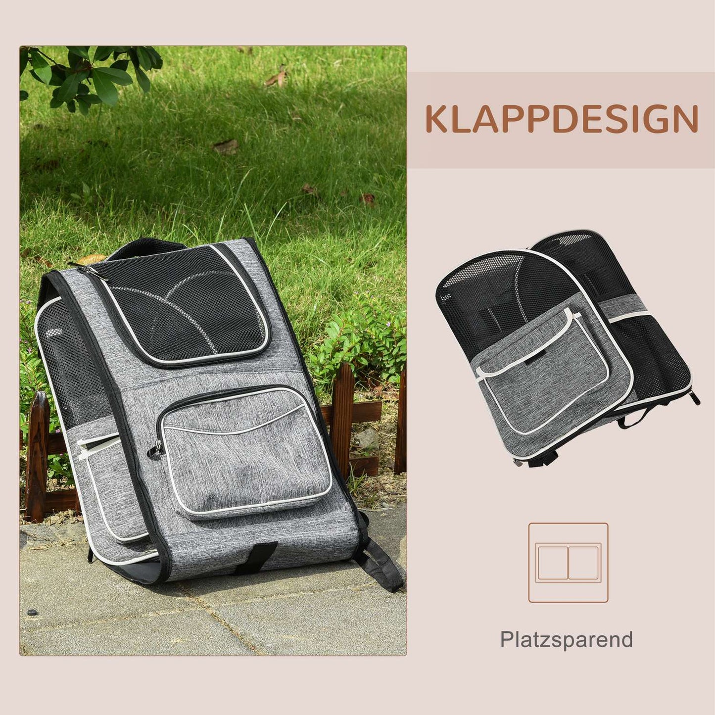 Pet Carrier Backpack & Trolley - Grey, 43x33x51.5 cm