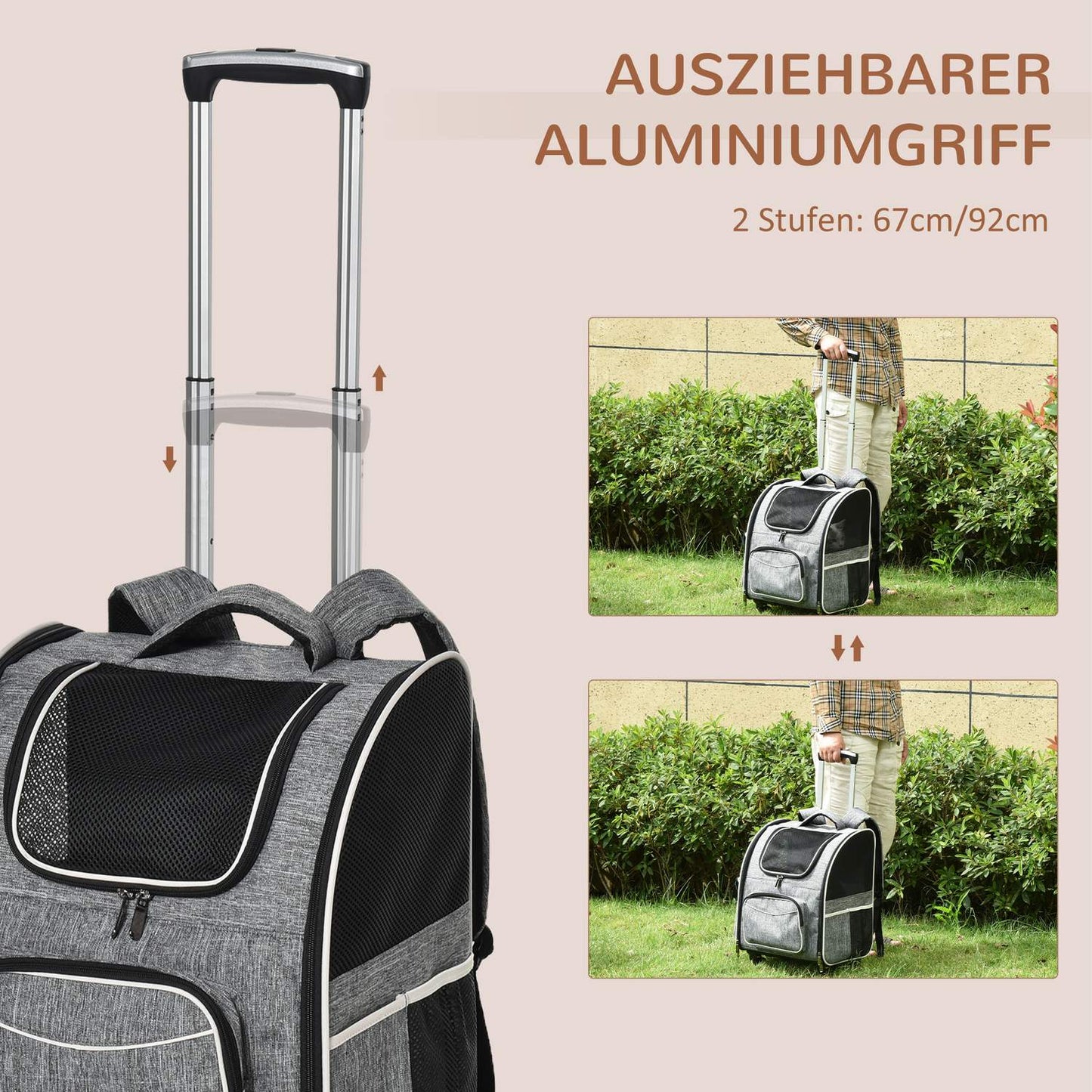 Pet Carrier Backpack & Trolley - Grey, 43x33x51.5 cm