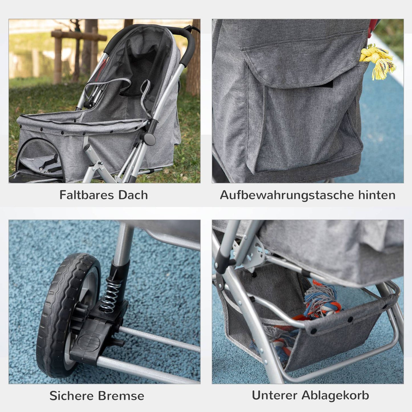 Collapsible dog carriage with mesh window and storage basket