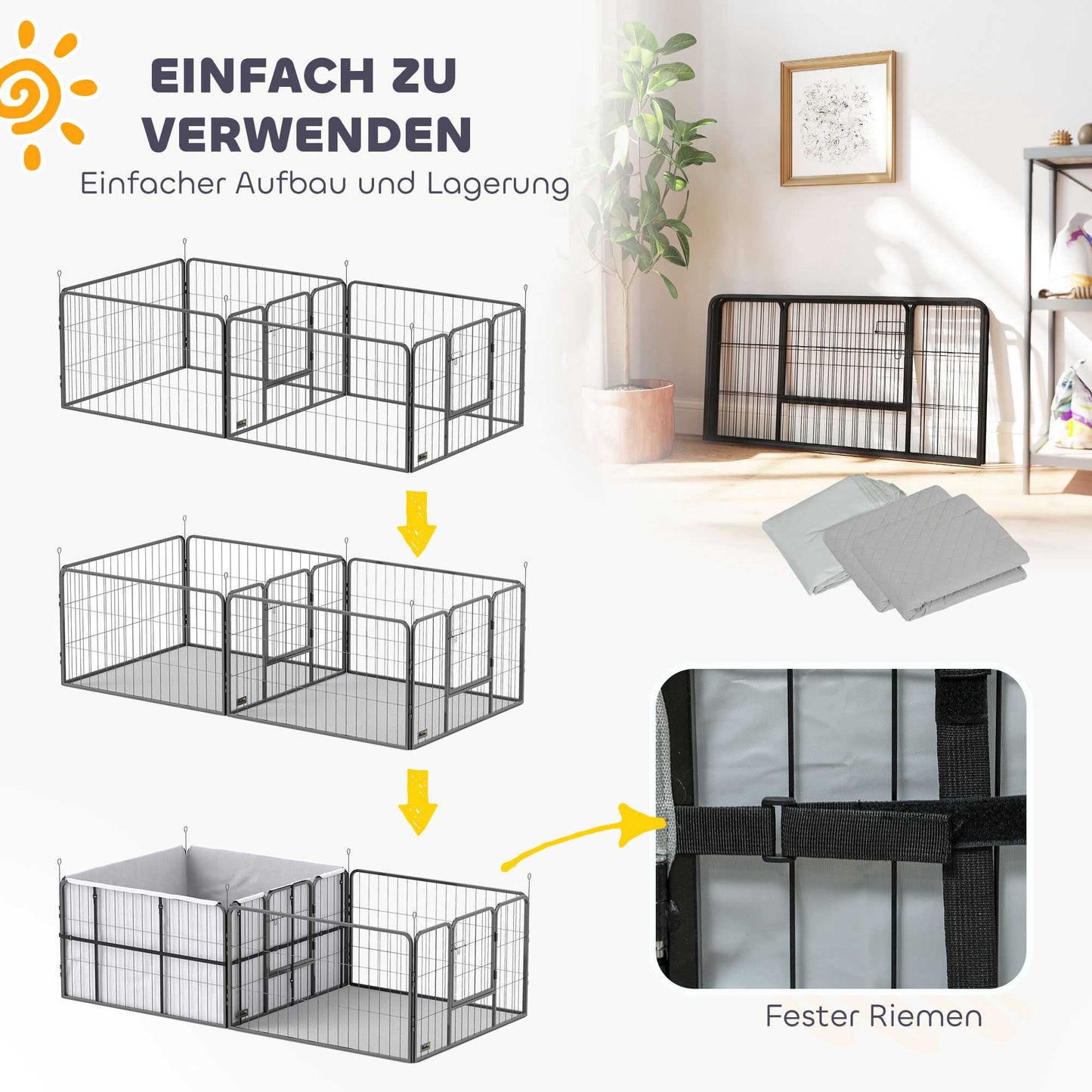 Dog Whelping Box, 7 Panels, Steel Frame, Oxford Fabric