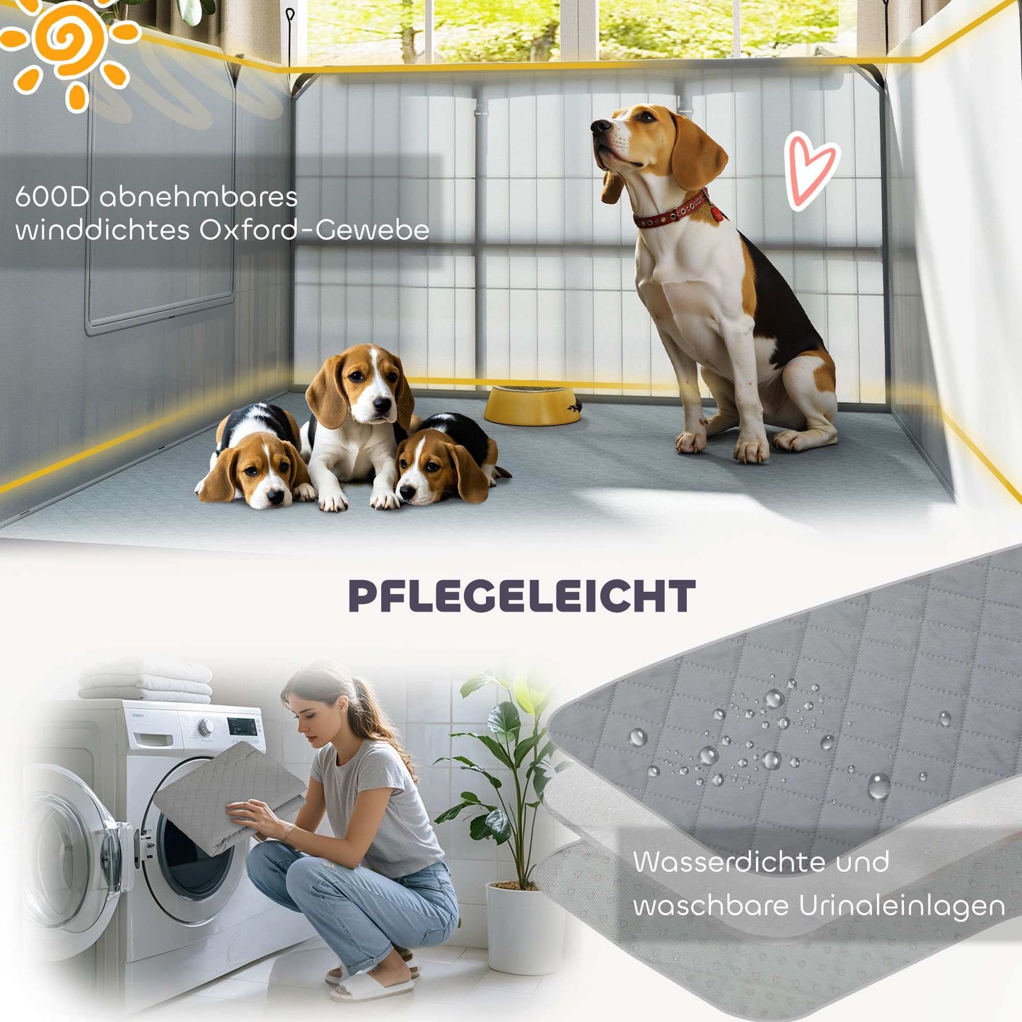 Dog Whelping Box, 7 Panels, Steel Frame, Oxford Fabric