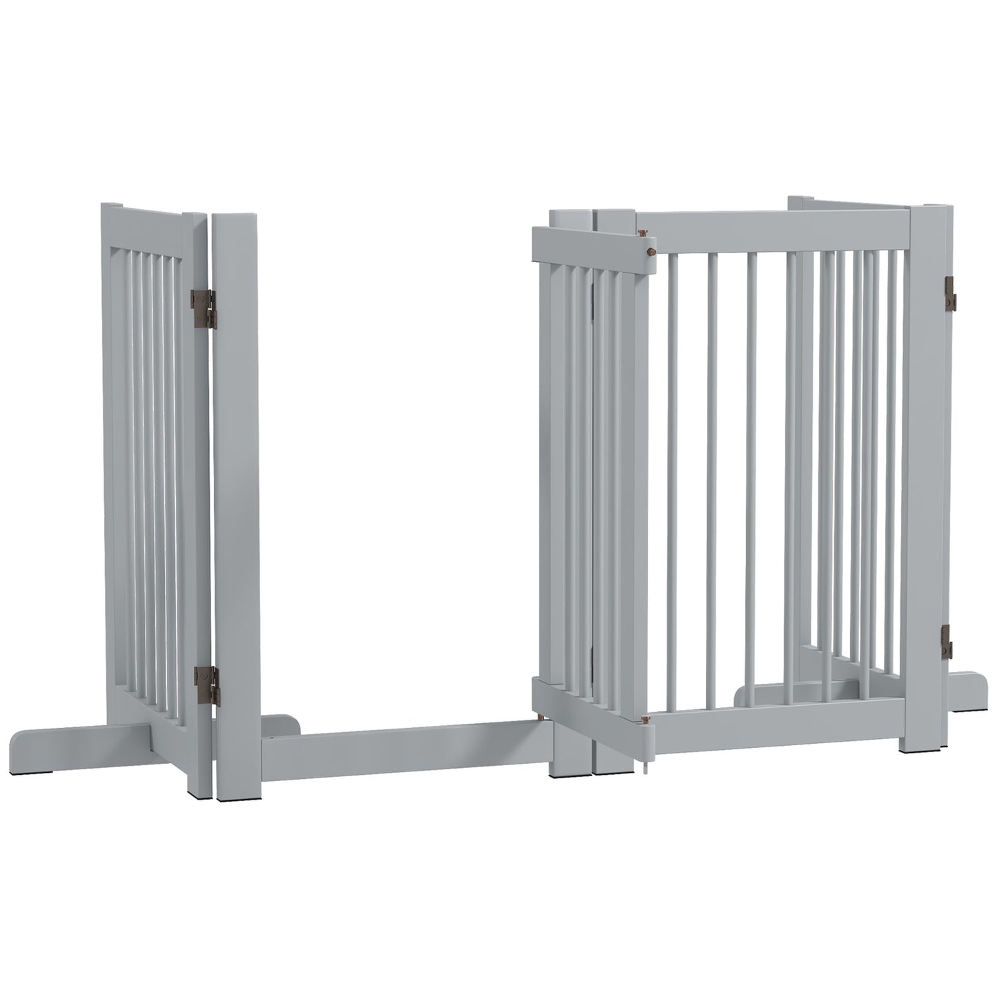 Folding wooden dog gate, Freestanding, Light grey, 204x75 cm