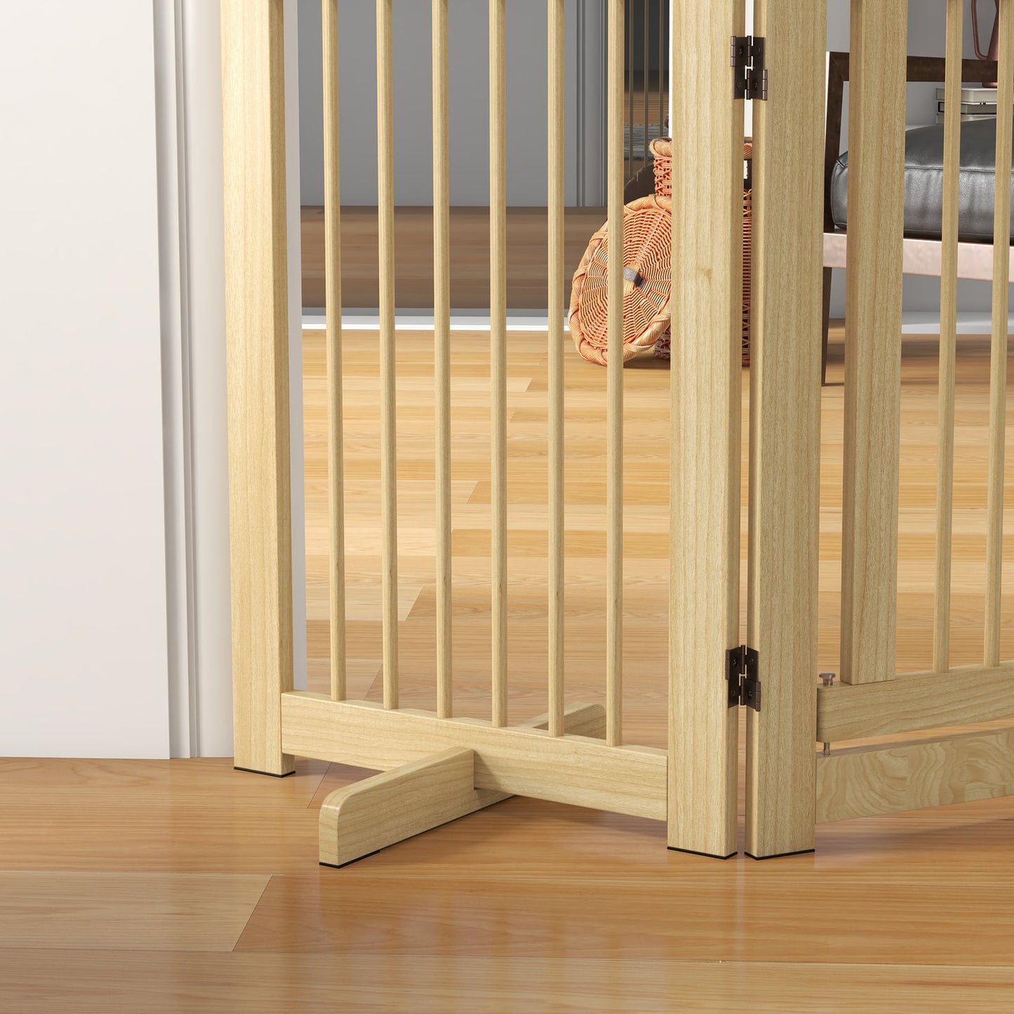 Folding wooden dog gate, 204x75 cm, freestanding safety barrier