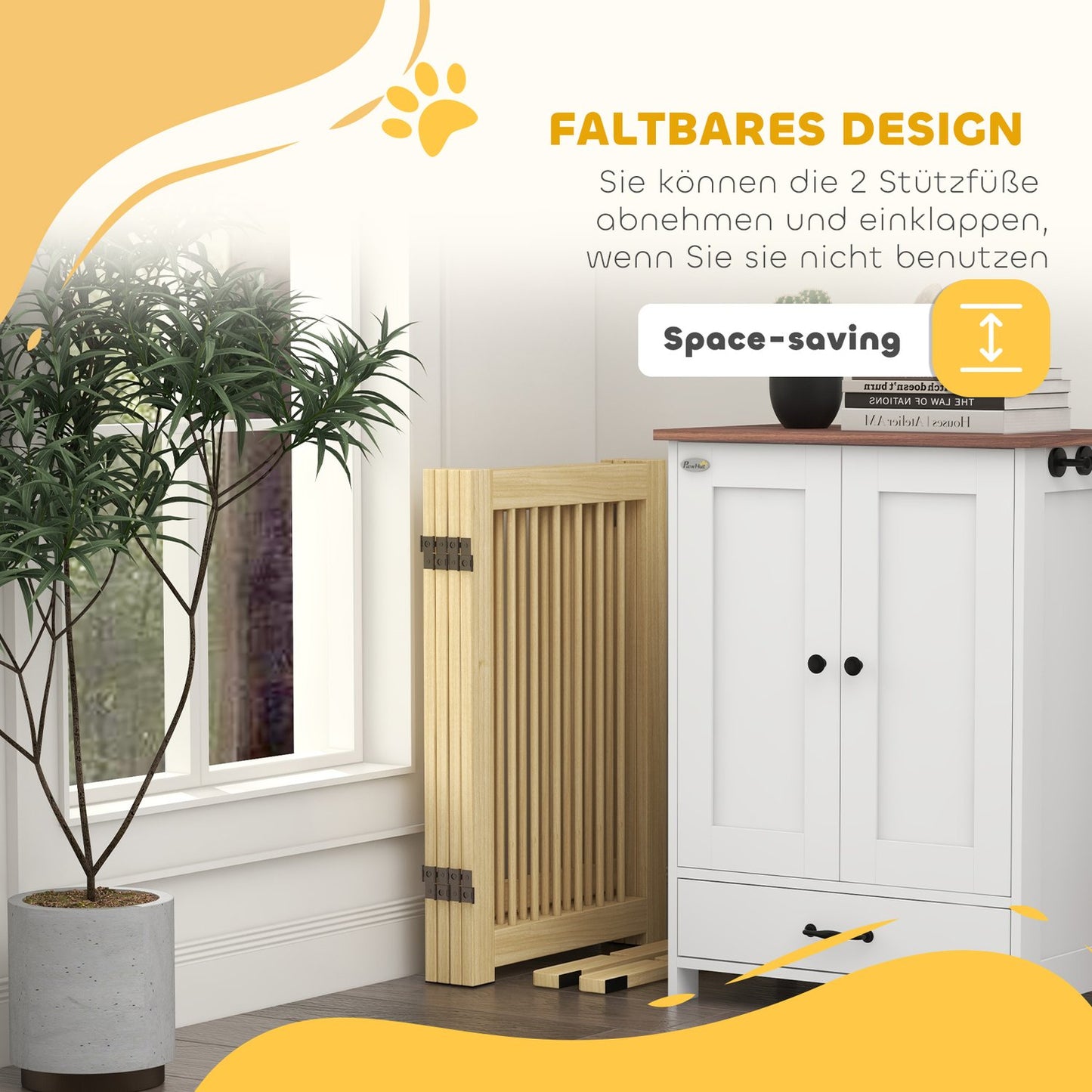 Folding wooden dog gate, 204x75 cm, freestanding safety barrier