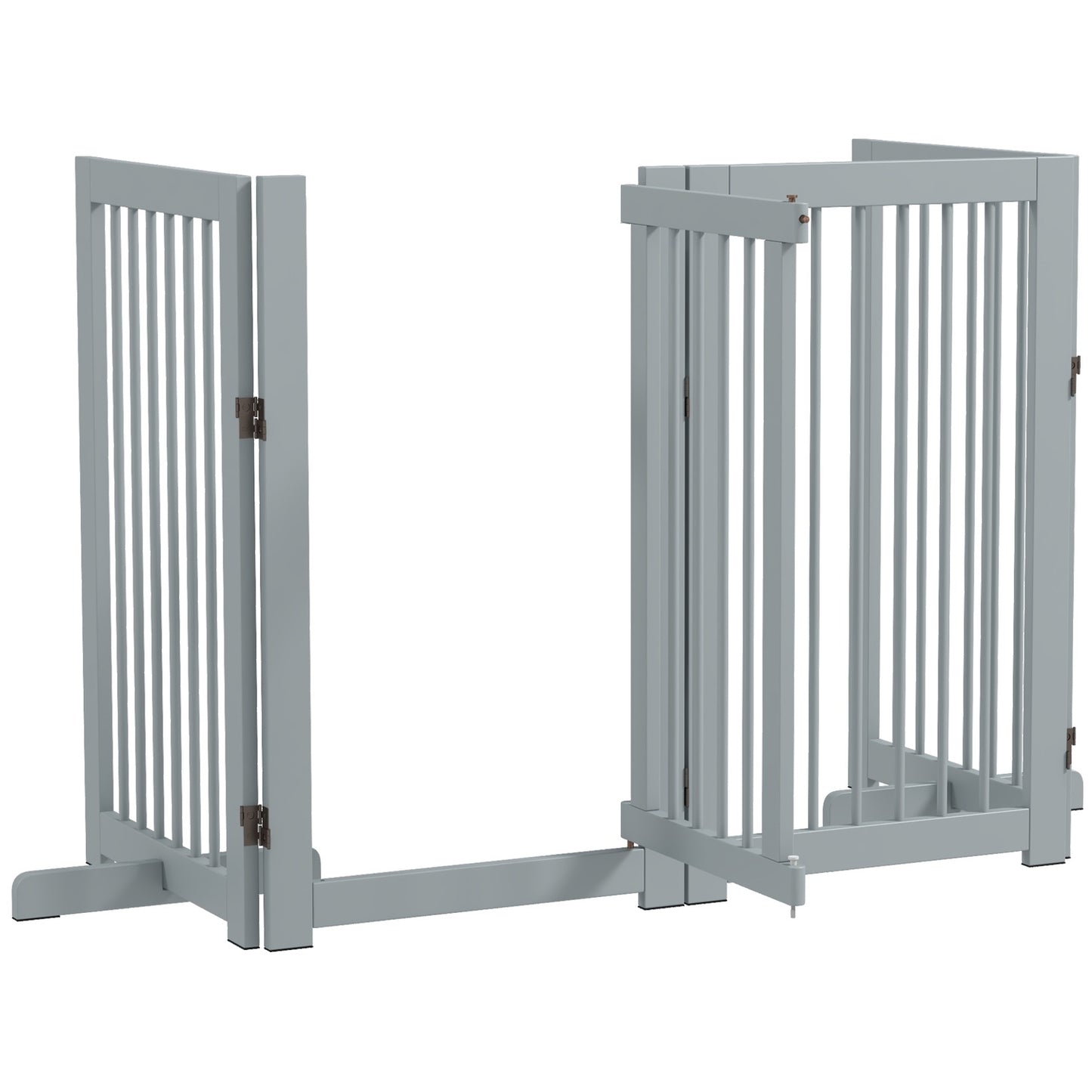 Folding wooden dog gate - 4 panels, 220x91 cm, light grey