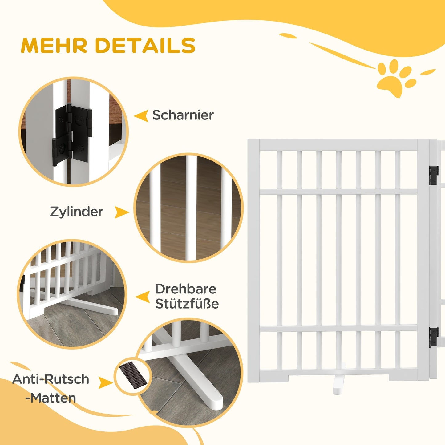 Folding wooden dog gate, 183x61cm, 4-piece set