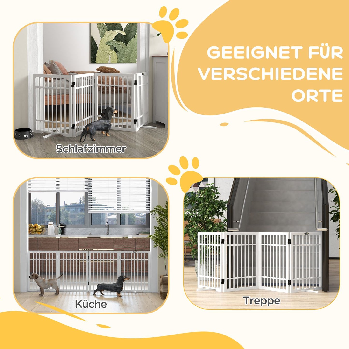 Folding wooden dog gate, 183x61cm, 4-piece set