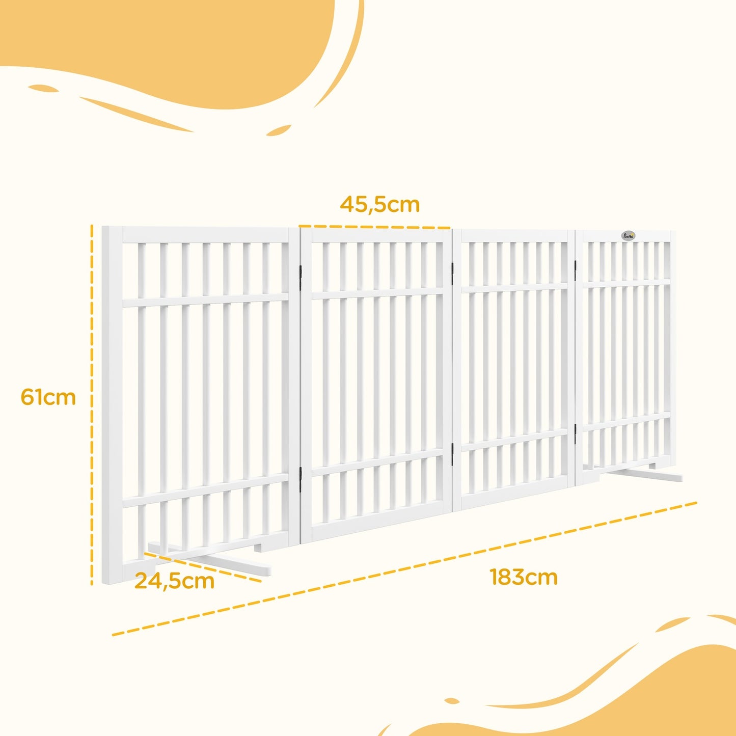 Folding wooden dog gate, 183x61cm, 4-piece set