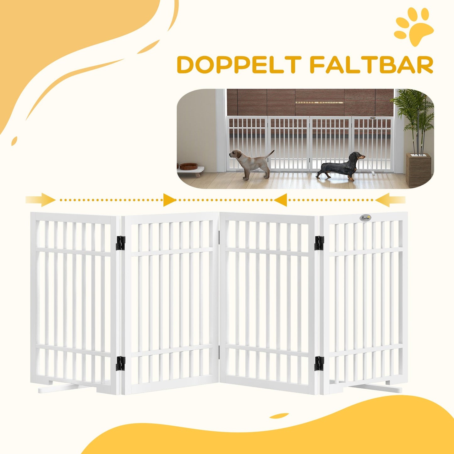 Folding wooden dog gate, 183x61cm, 4-piece set