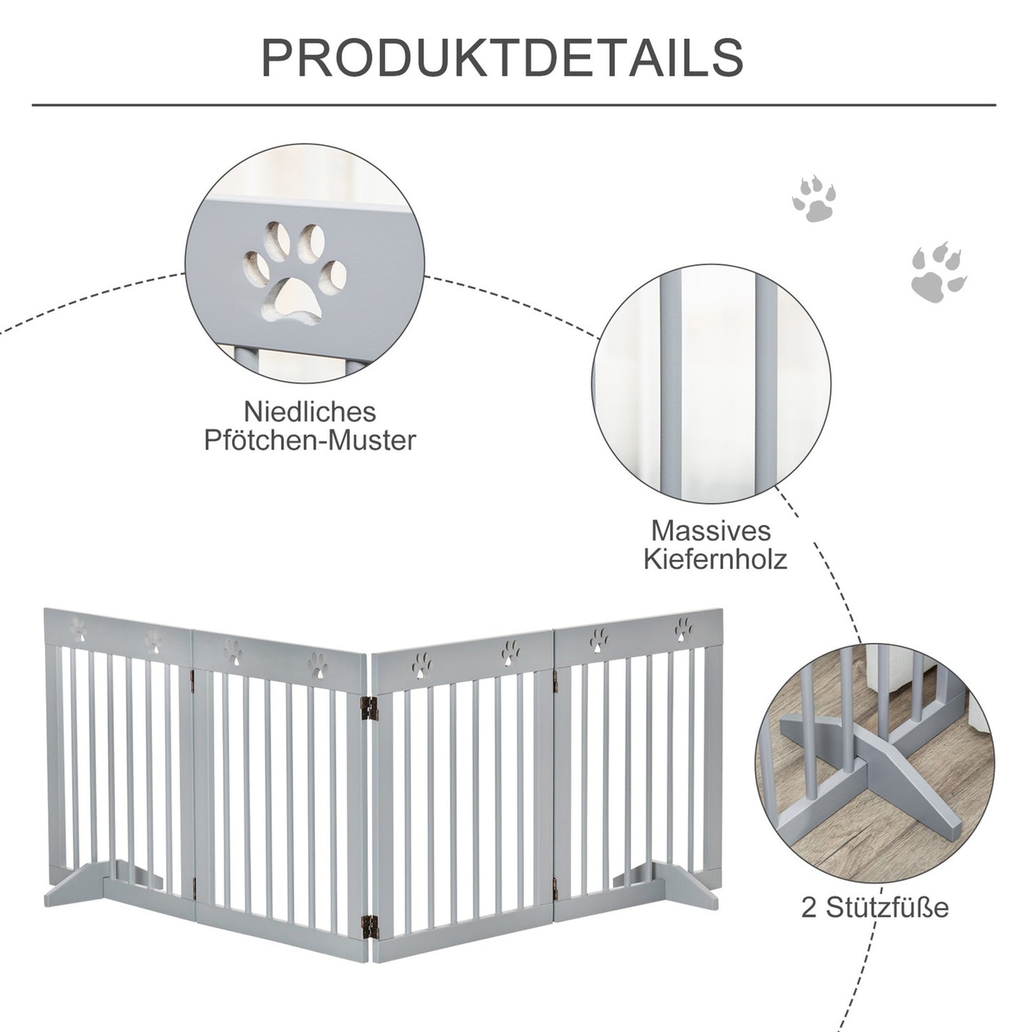 Dog barrier, folding wooden protective gate, 204 x 61 cm