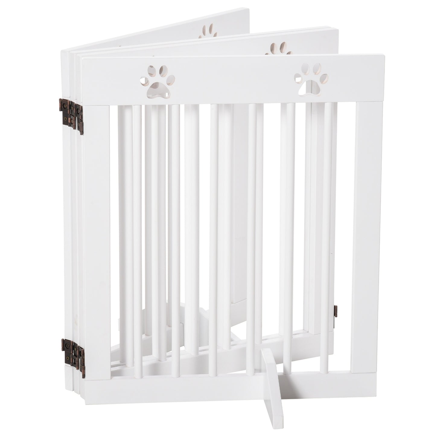 Folding wooden dog gate, 4 parts, 204x61cm, White