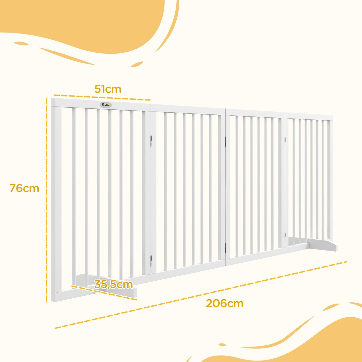 Folding wooden dog gate - 4 panels with support feet