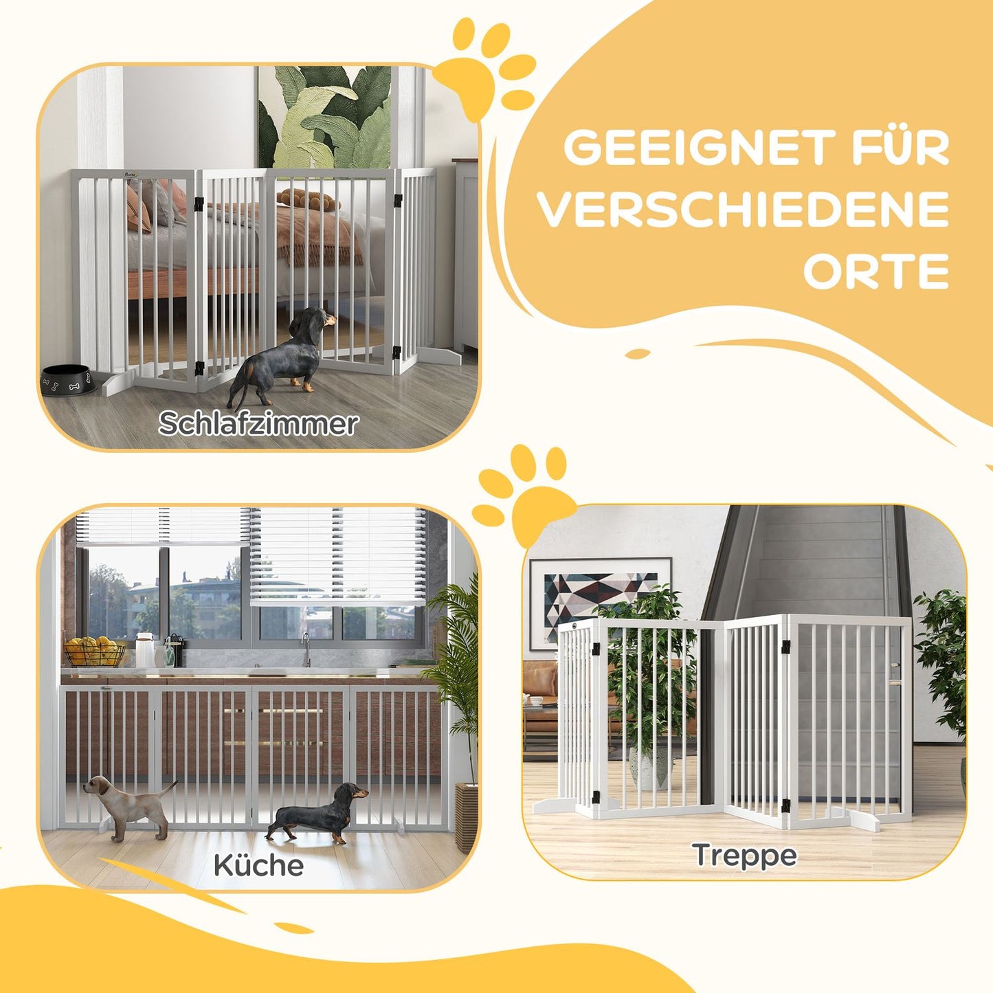 Folding wooden dog gate - 4 panels with support feet