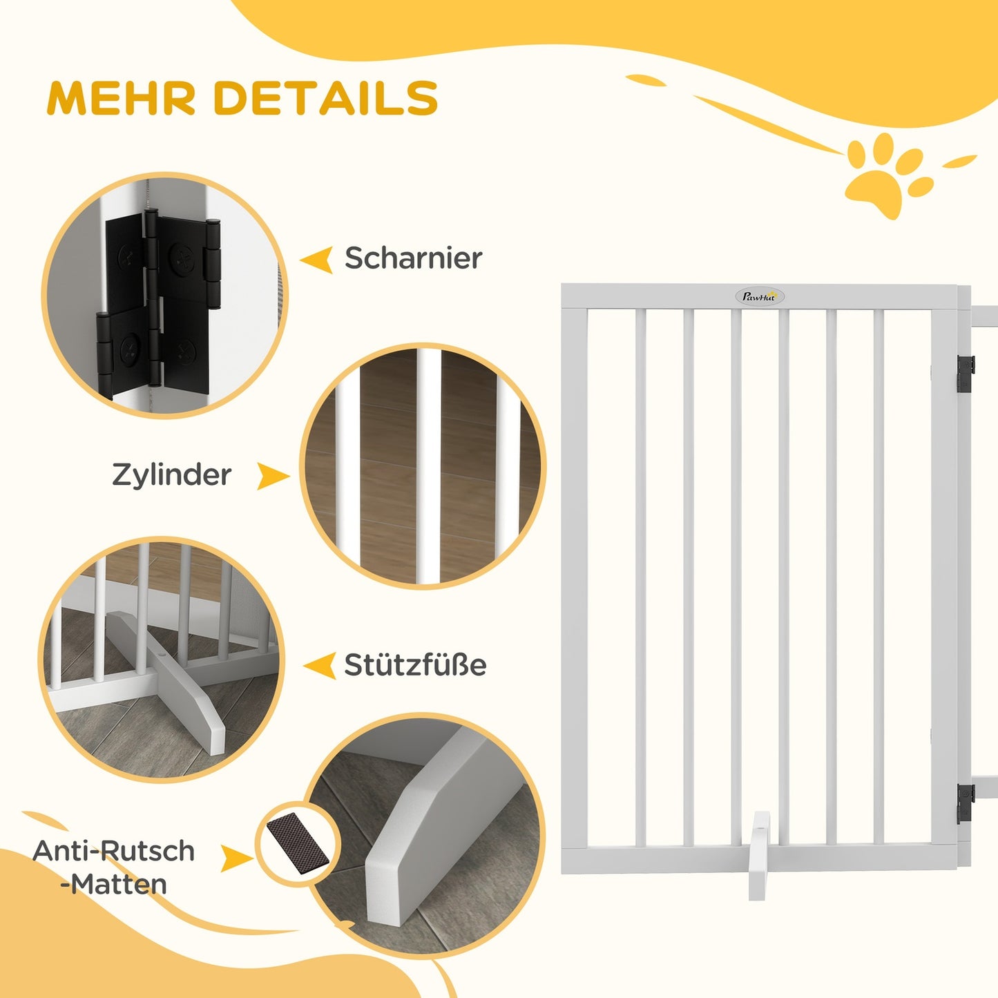 Folding wooden dog gate - 4 panels with support feet