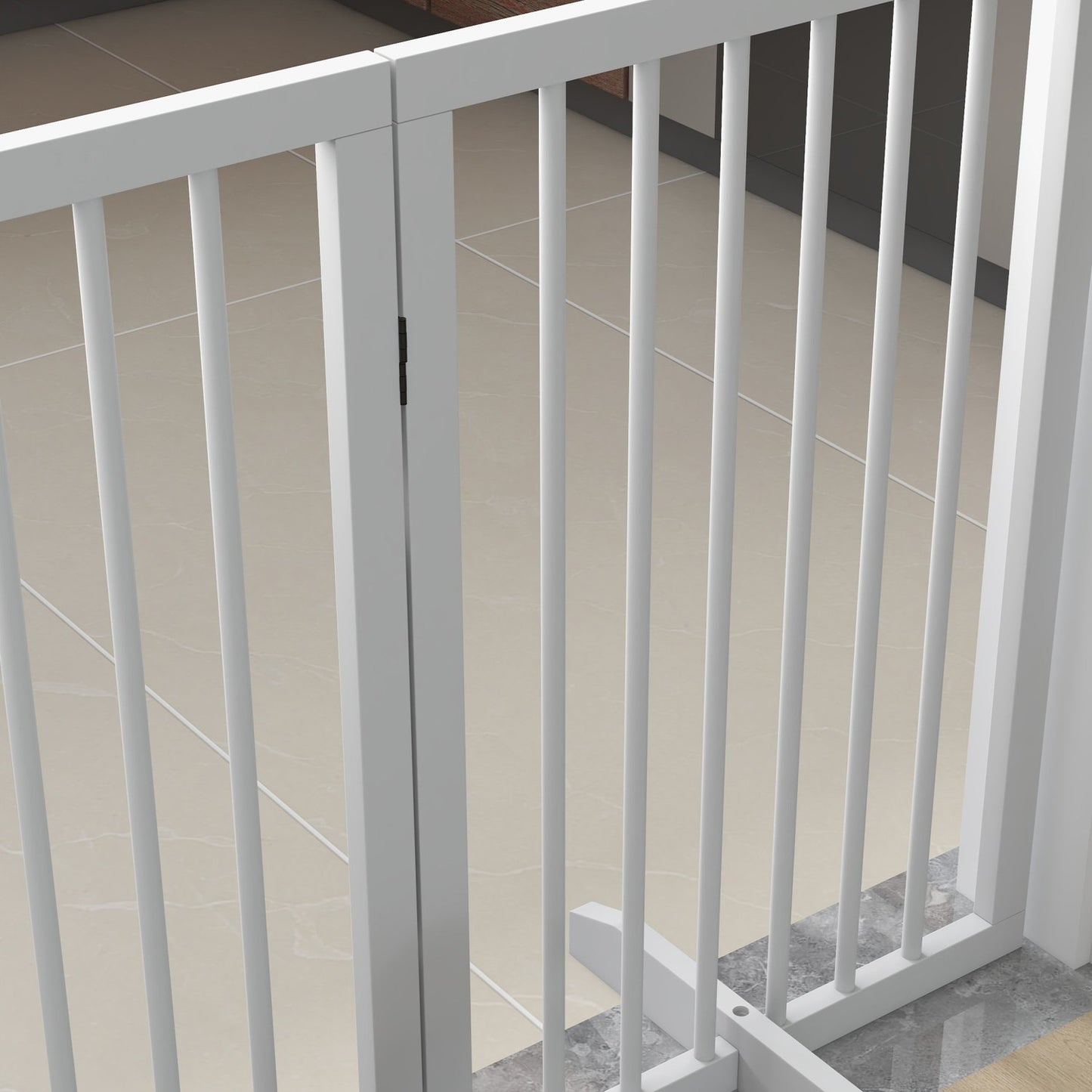 Folding wooden dog gate - 4 panels with support feet