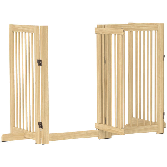 Folding wooden dog gate, 220x91cm, freestanding with door