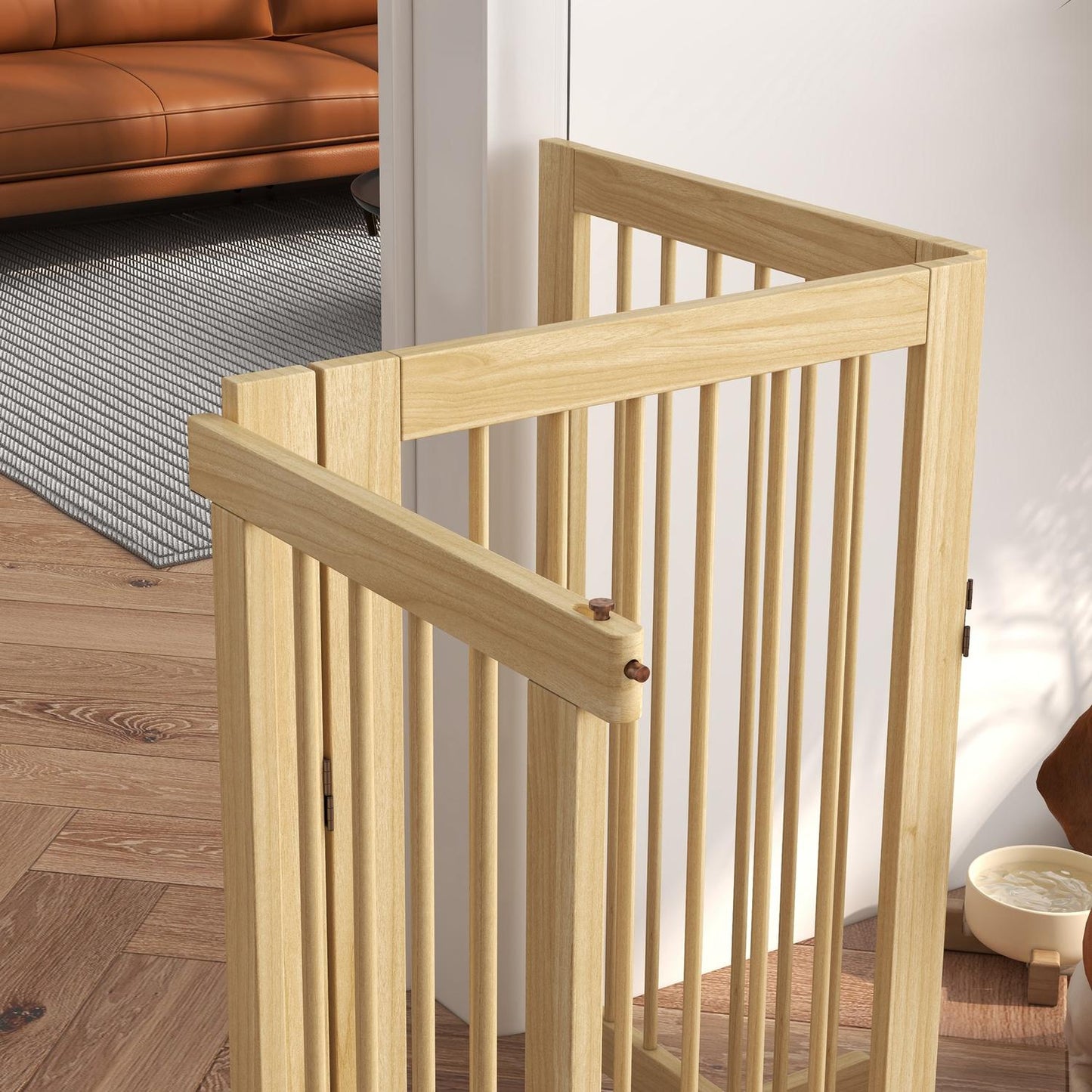 Folding wooden dog gate, 220x91cm, freestanding with door