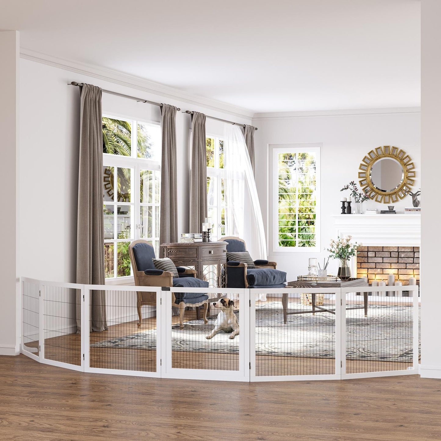 Adjustable wooden dog gate - 6 panels, white, 432 x 70 cm