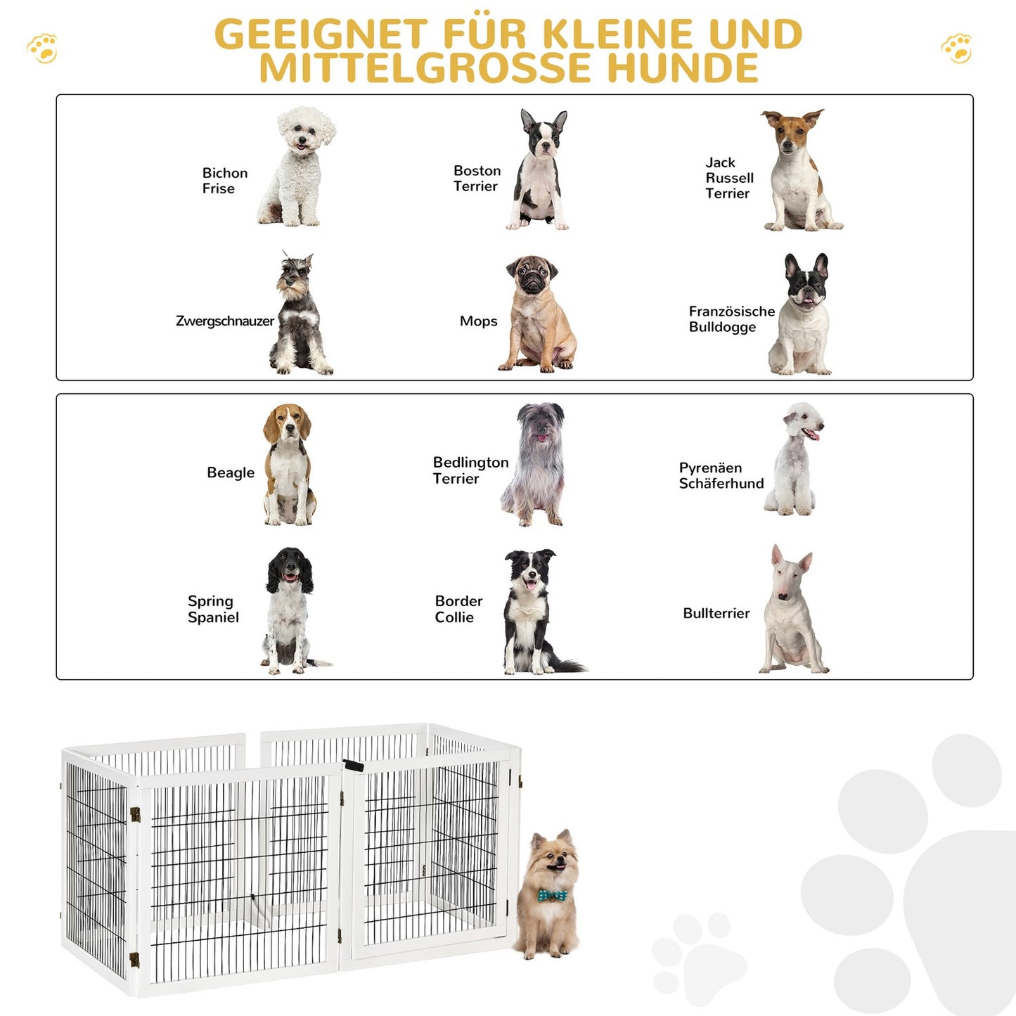 Adjustable wooden dog gate - 6 panels, white, 432 x 70 cm
