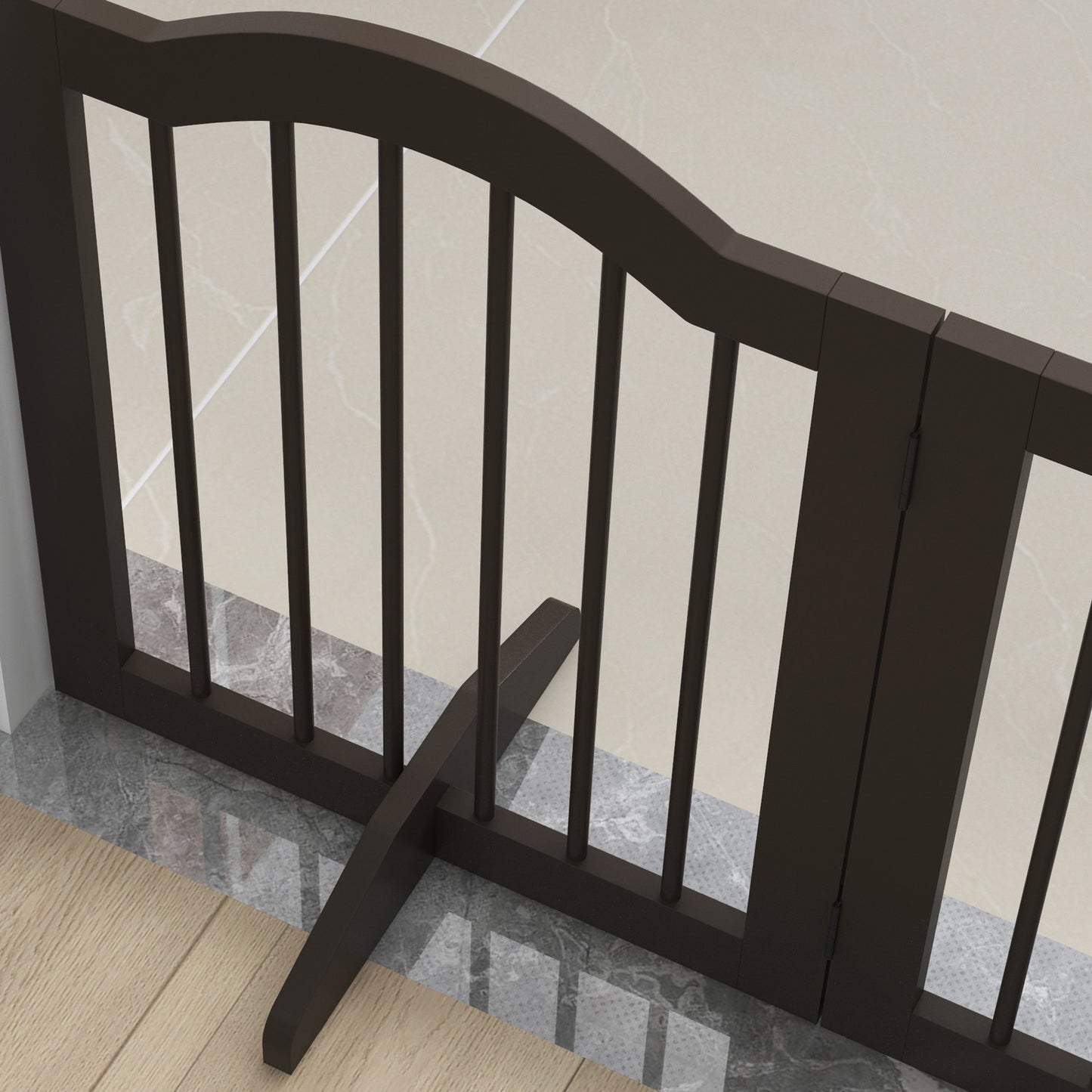 Folding dog gate, coffee brown, 3-panel with feet