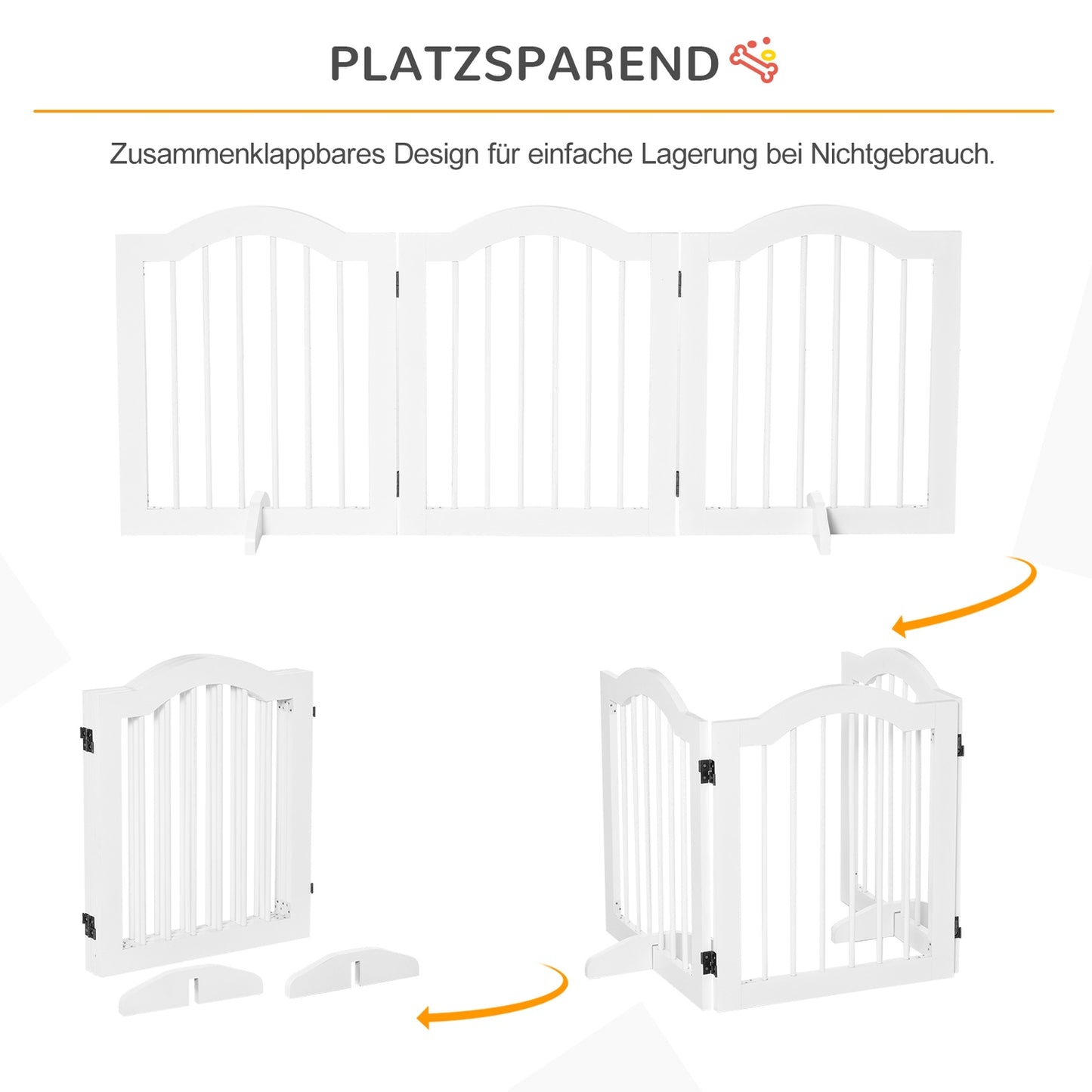 Dog Gate Barrier, Stable 3-Panel MDF, Foldable, White
