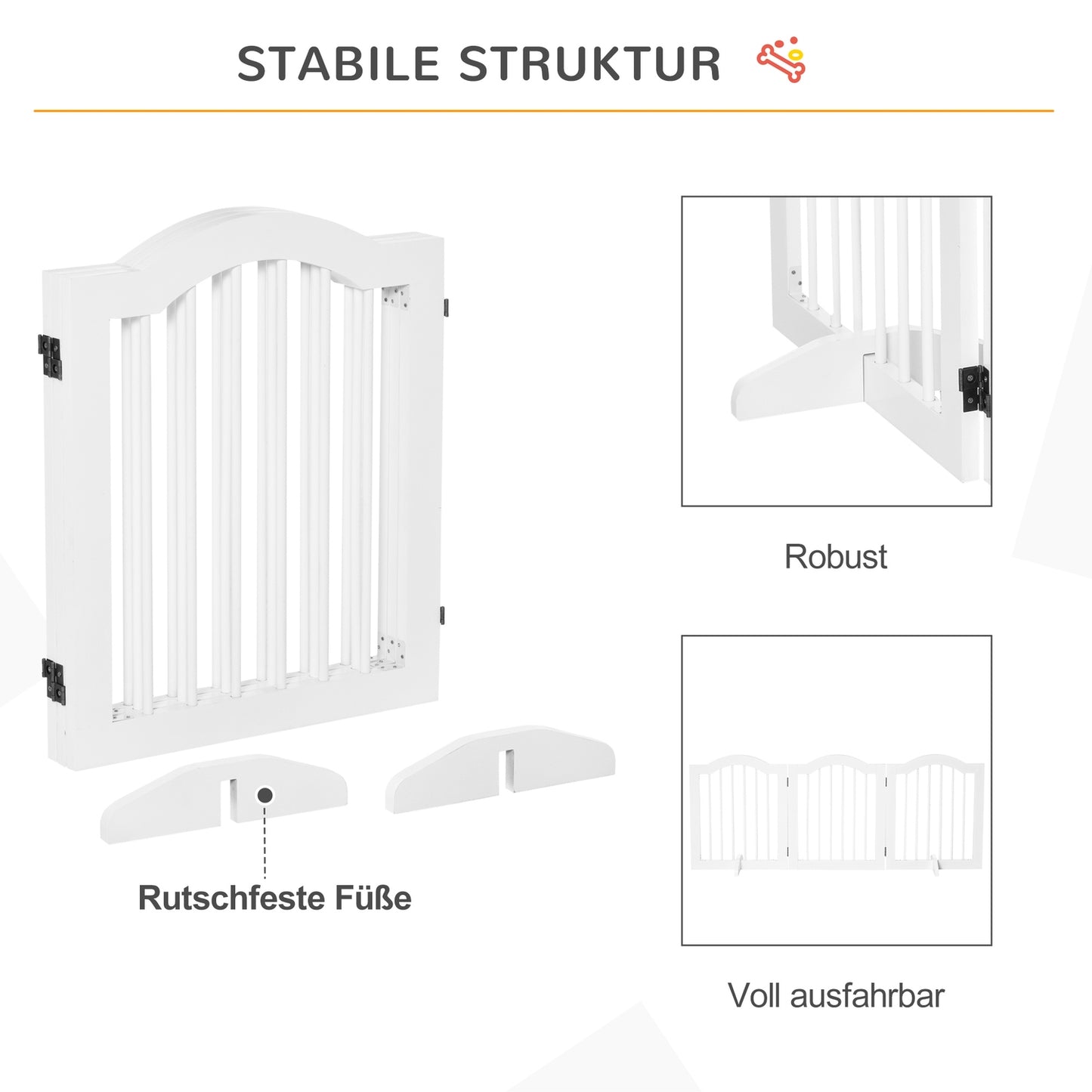 Dog Gate Barrier, Stable 3-Panel MDF, Foldable, White