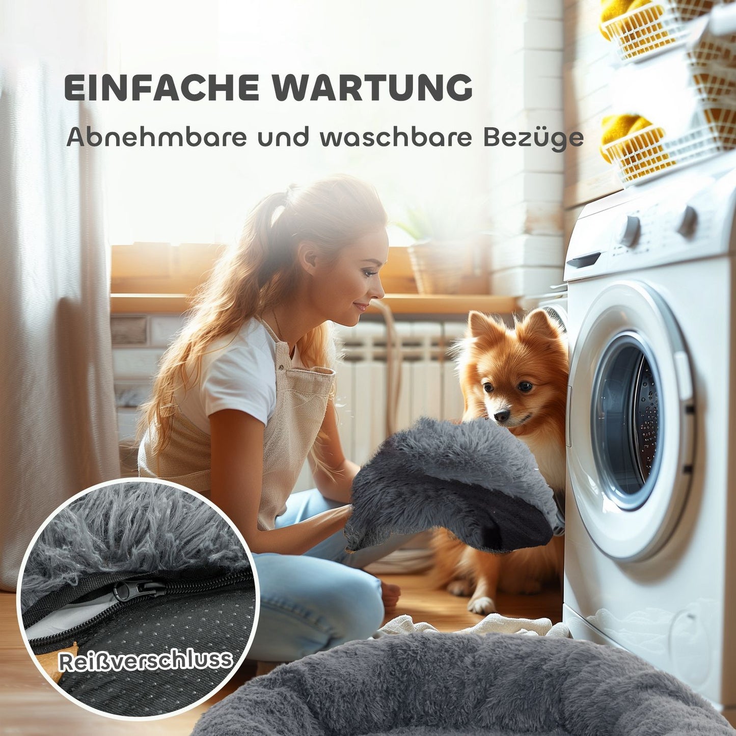 Plush non-slip dog and cat bed with washable cover, dark grey