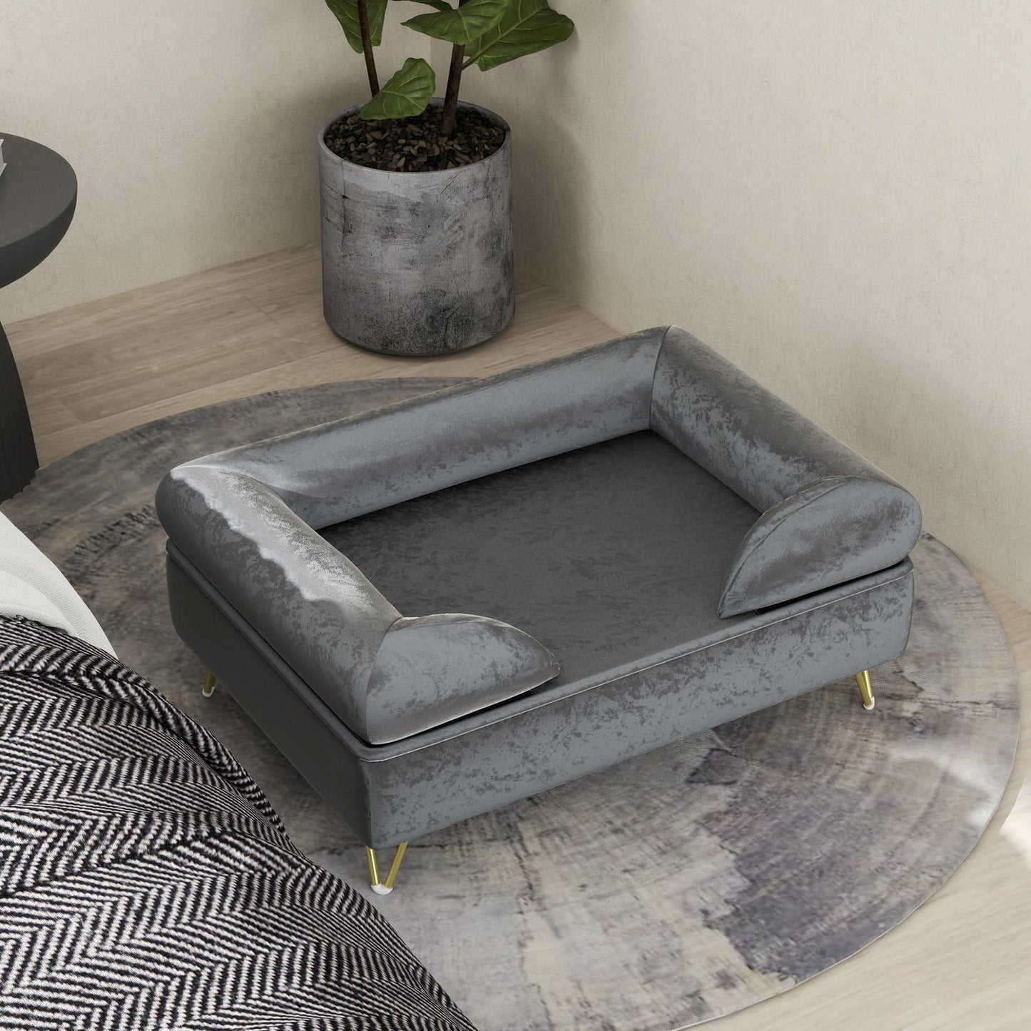 Velvet dog sofa, Grey, foldable, 76x53.5x34cm