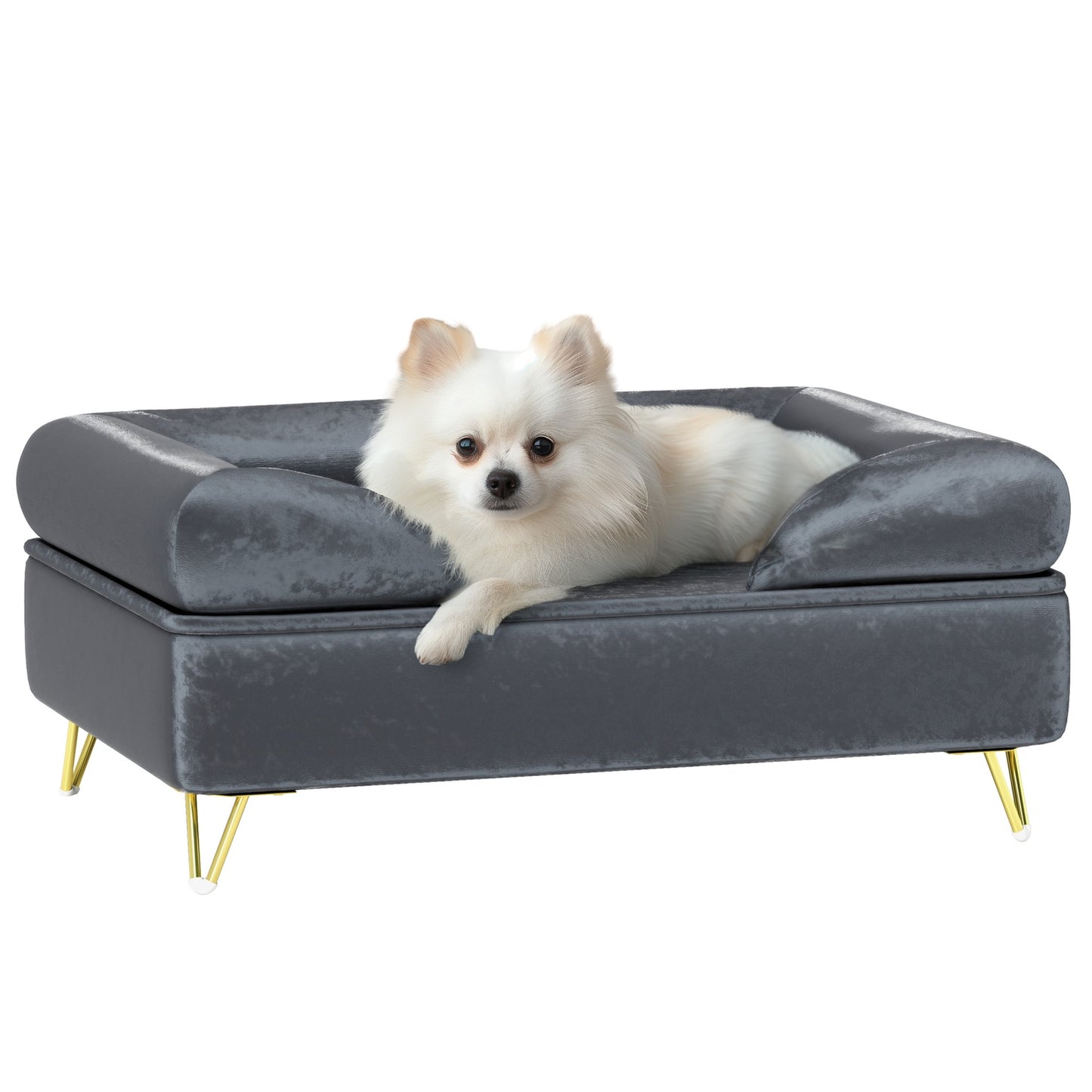 Velvet dog sofa, Grey, foldable, 76x53.5x34cm