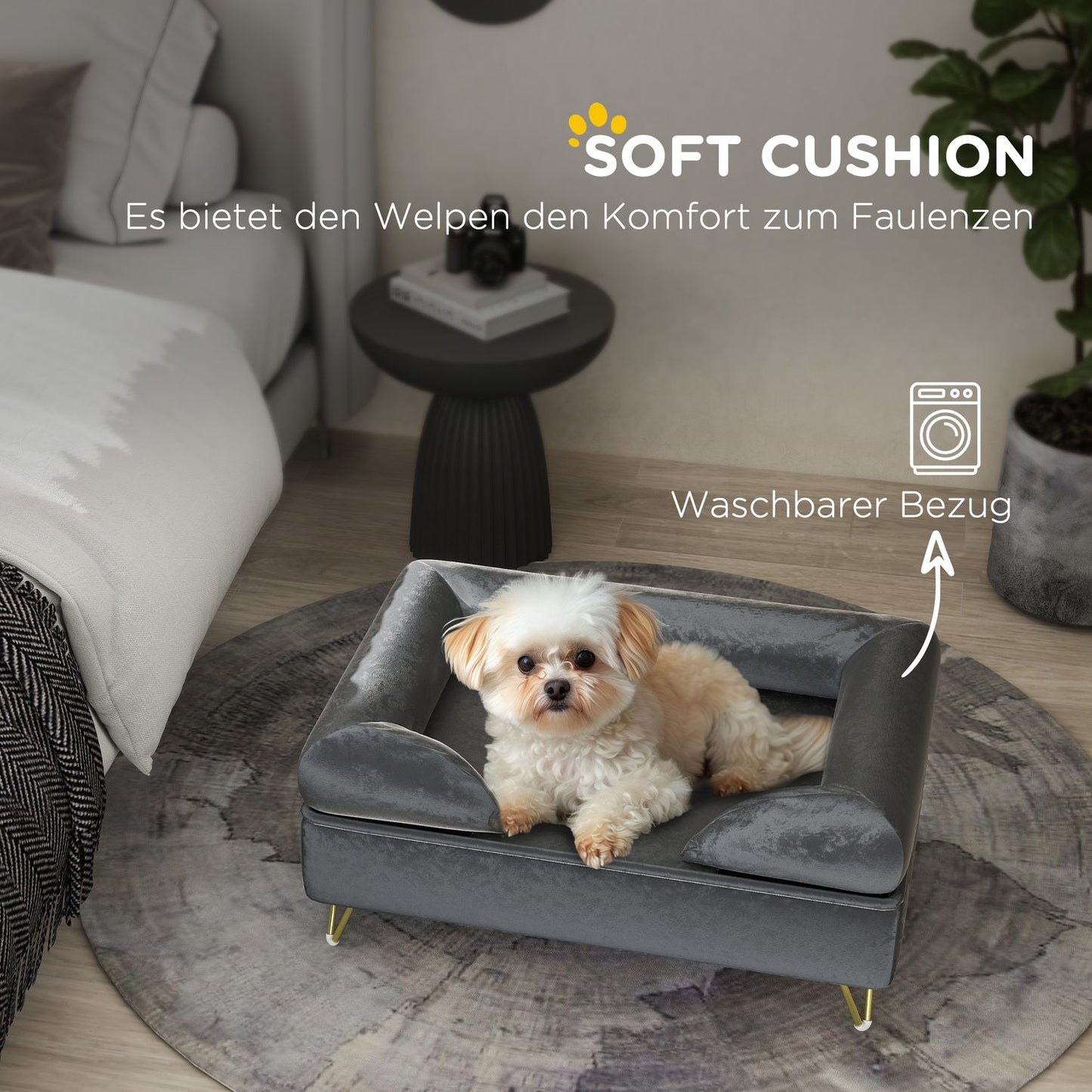 Velvet dog sofa, Grey, foldable, 76x53.5x34cm