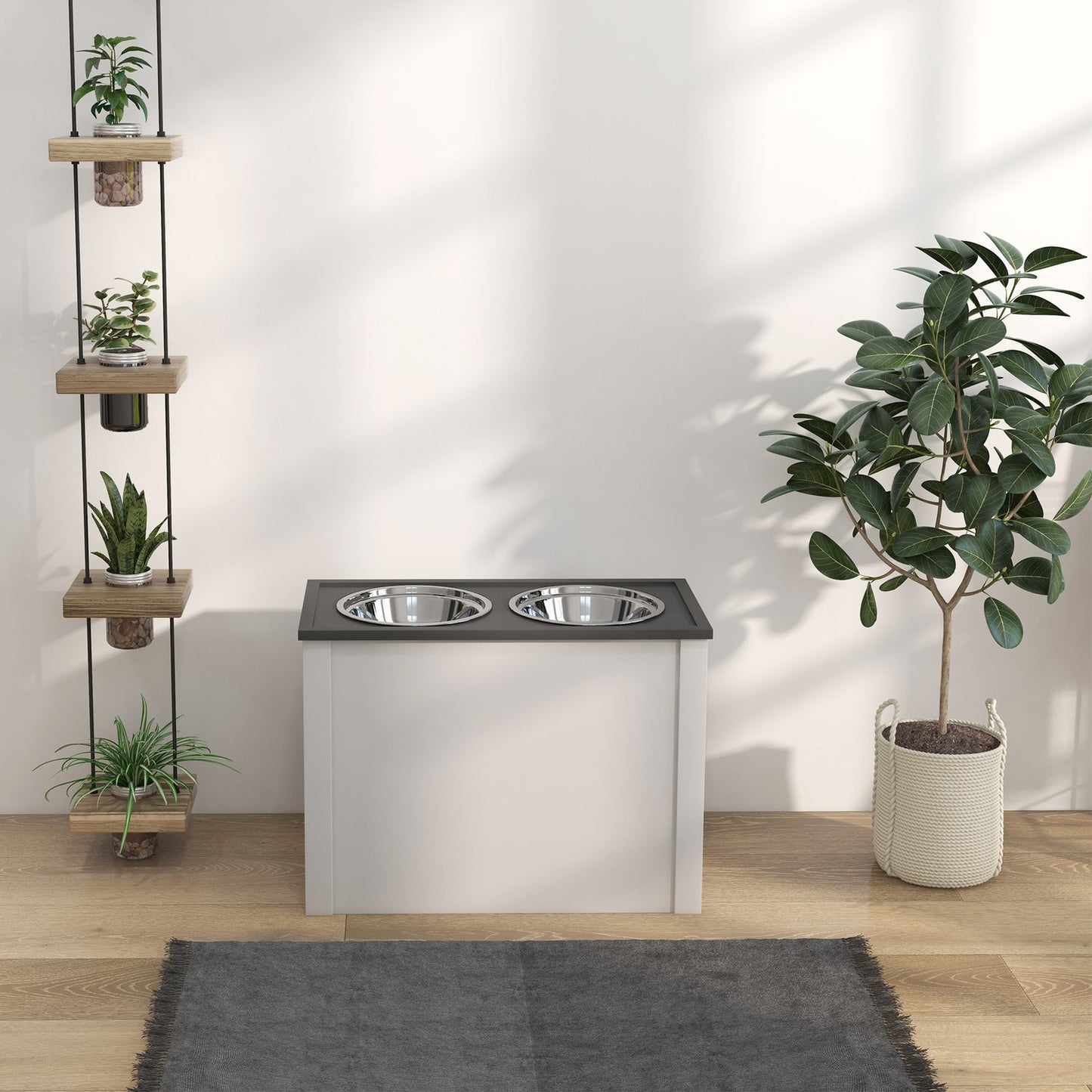 Dog food station with storage & 2L bowls - White