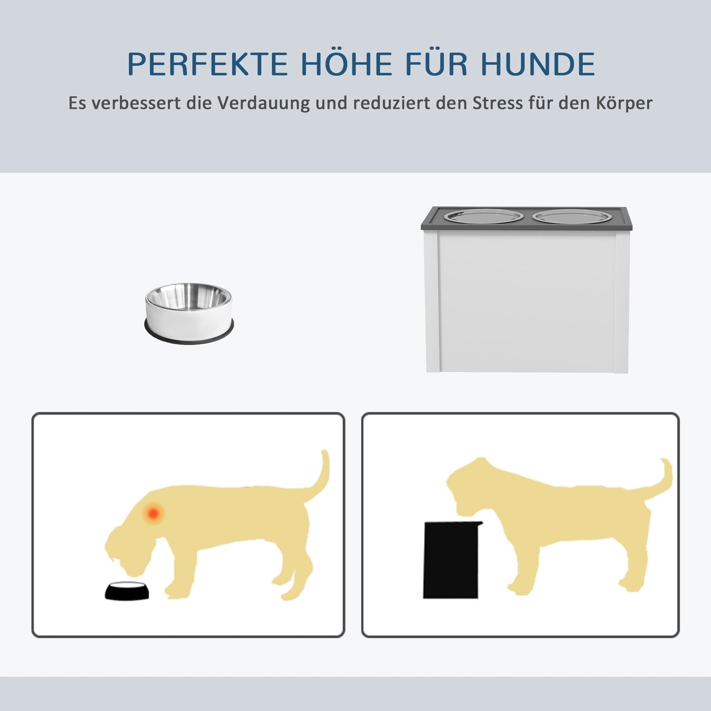 Dog food station with storage & 2L bowls - White