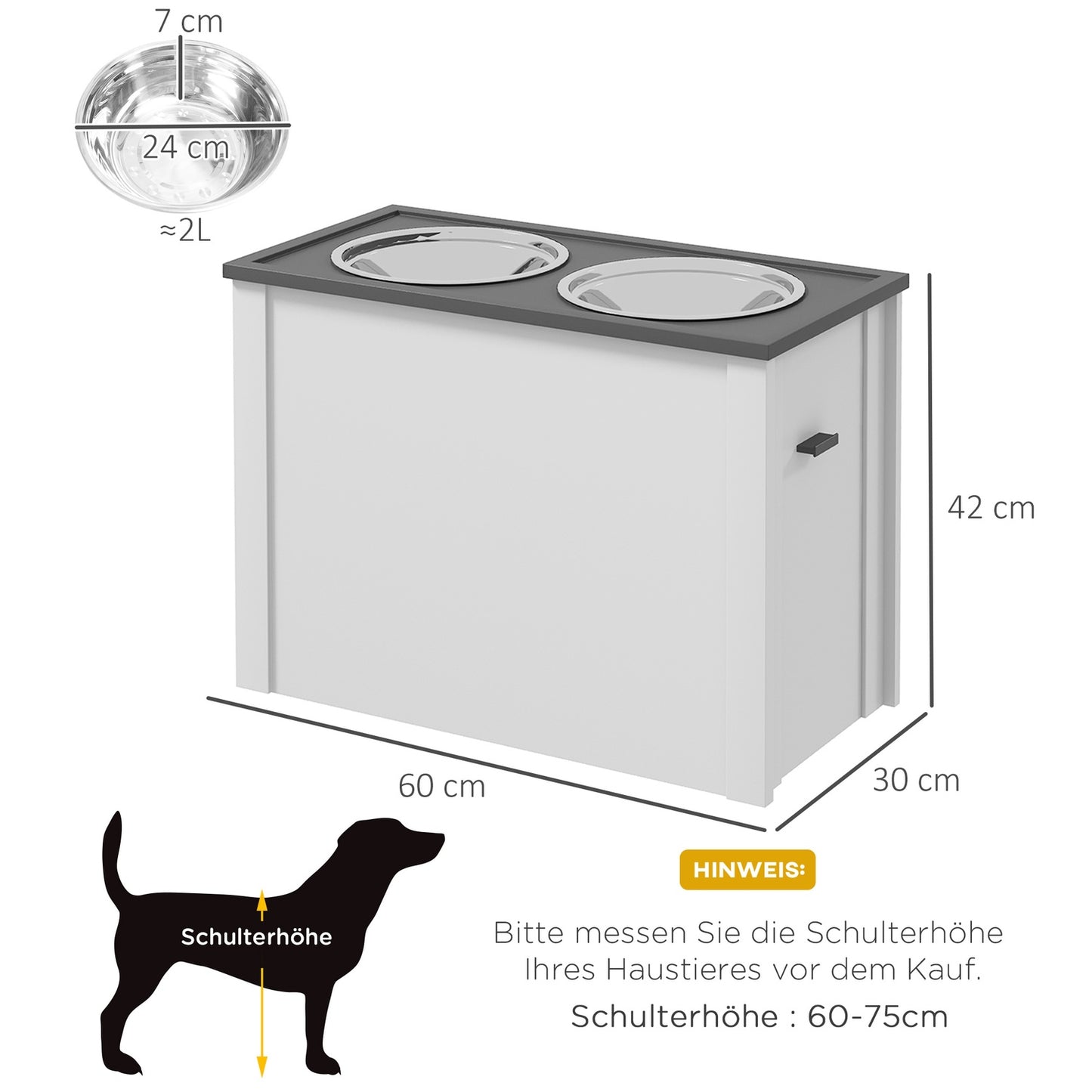 Dog food station with storage & 2L bowls - White