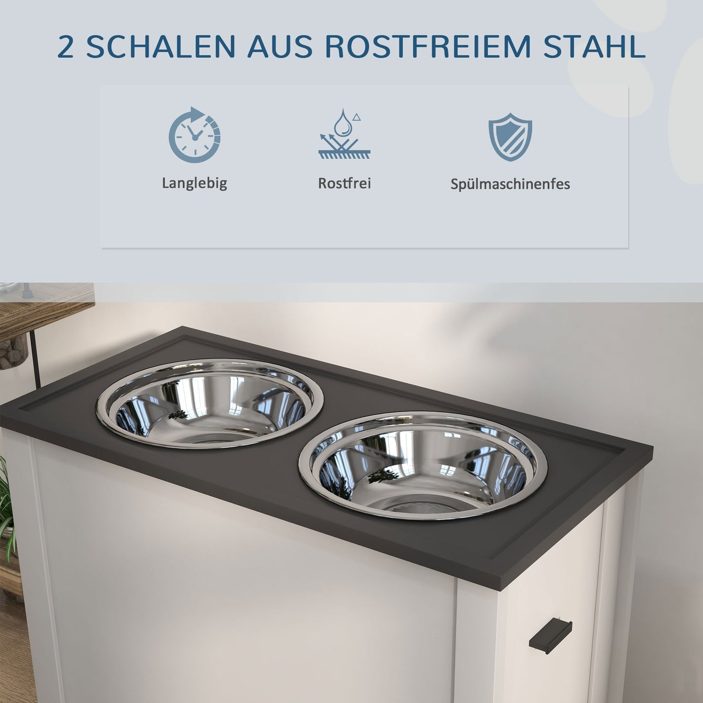 Dog food station with storage & 2L bowls - White