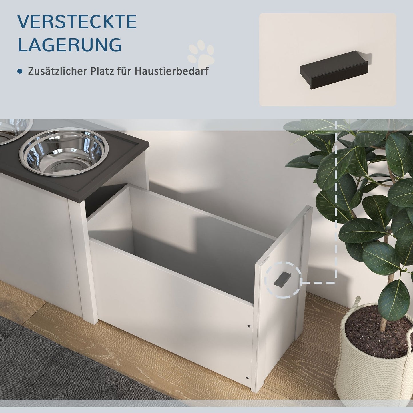 Dog food station with storage & 2L bowls - White