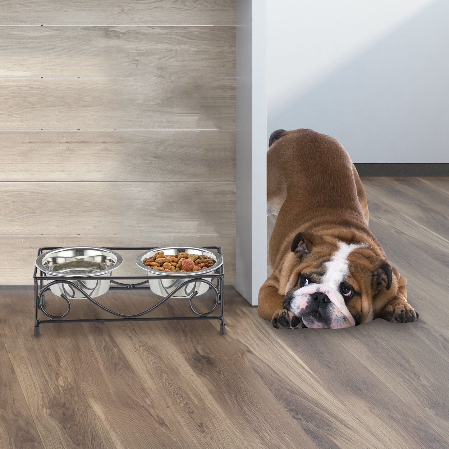 <p>Feeding Station for Cats and Dogs keeps your pet's dining area clean and organized. This sturdy iron frame with non-slip feet ensures stability, while stainless steel bowls offer easy maintenance.</p>

<ul>
<li>Prevent spills with a stable, non-slip de