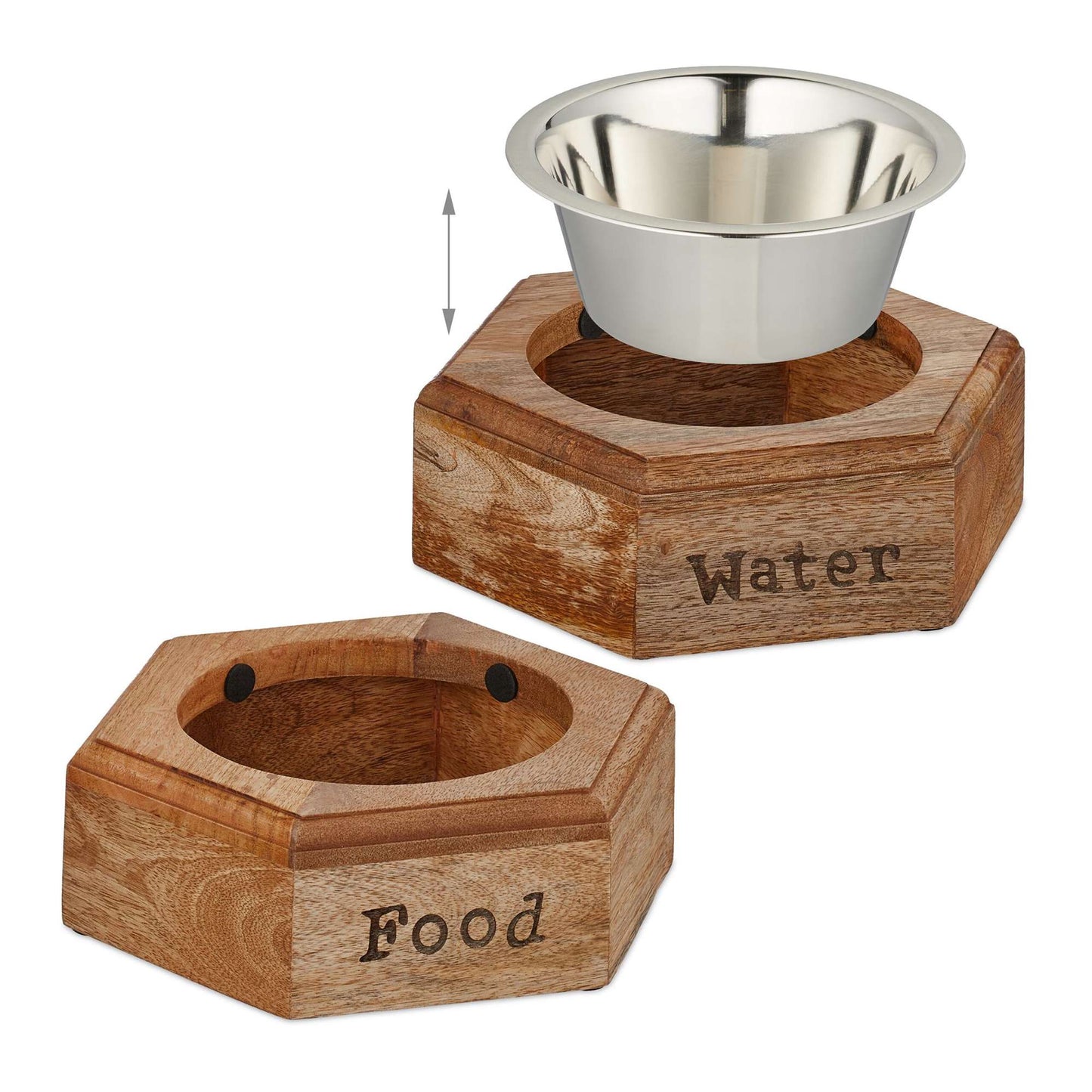 Dog bowl set with wooden holder