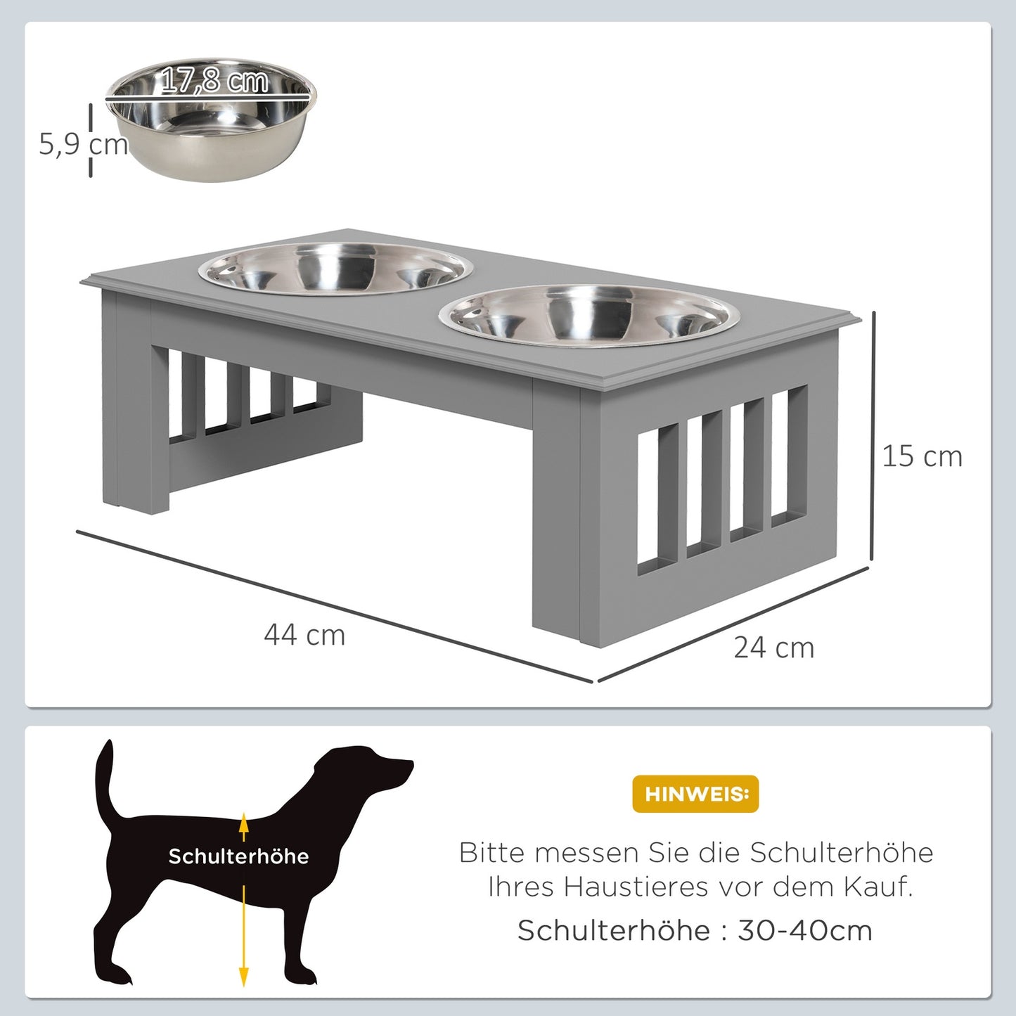 Raised dog bowl set, stainless steel, easy to maintain, 0.9L capacity
