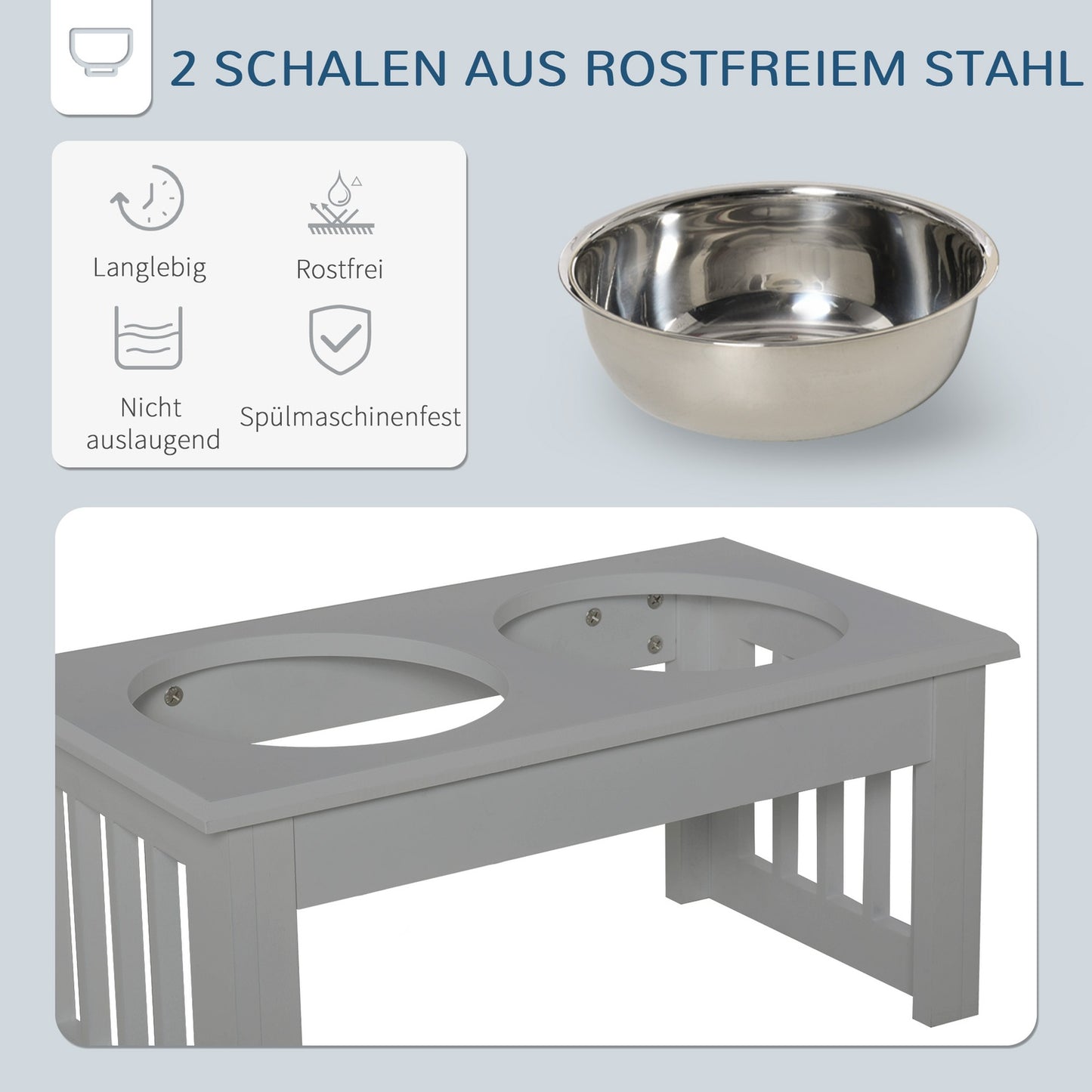 Raised dog bowl set, stainless steel, easy to maintain, 0.9L capacity