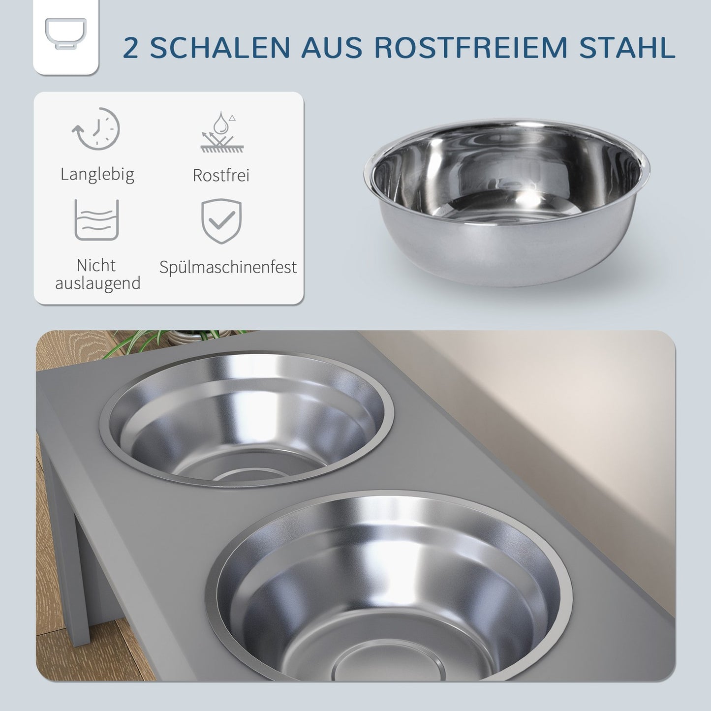 Raised pet bowls, stainless steel, easy to clean, 2L capacity