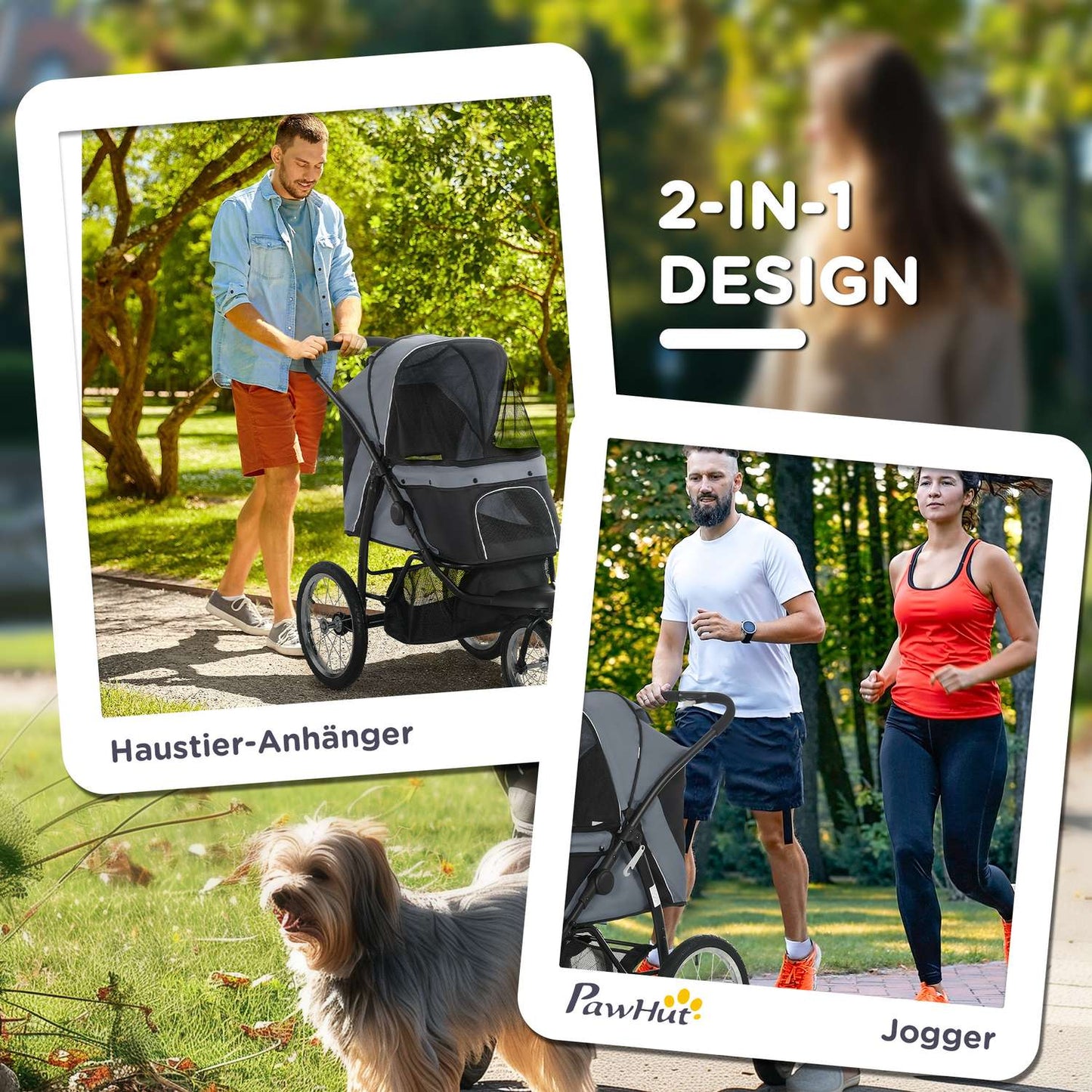 Collapsible pet stroller with reflectors, mesh and sun protection