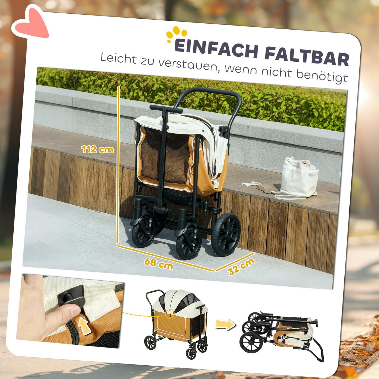 Dog buggy foldable for dogs & cats up to 30 kg 110 x 65 x 102 cm brown