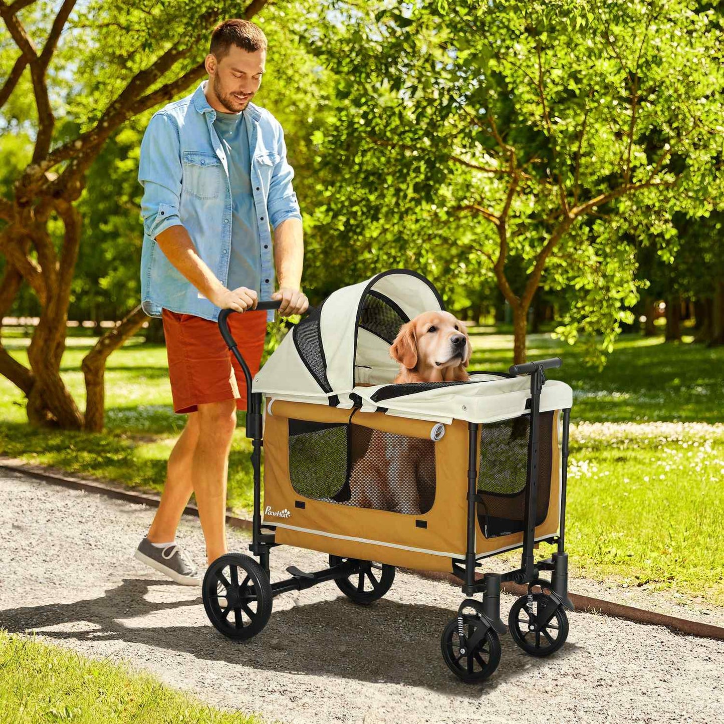 Dog buggy foldable for dogs & cats up to 30 kg 110 x 65 x 102 cm brown