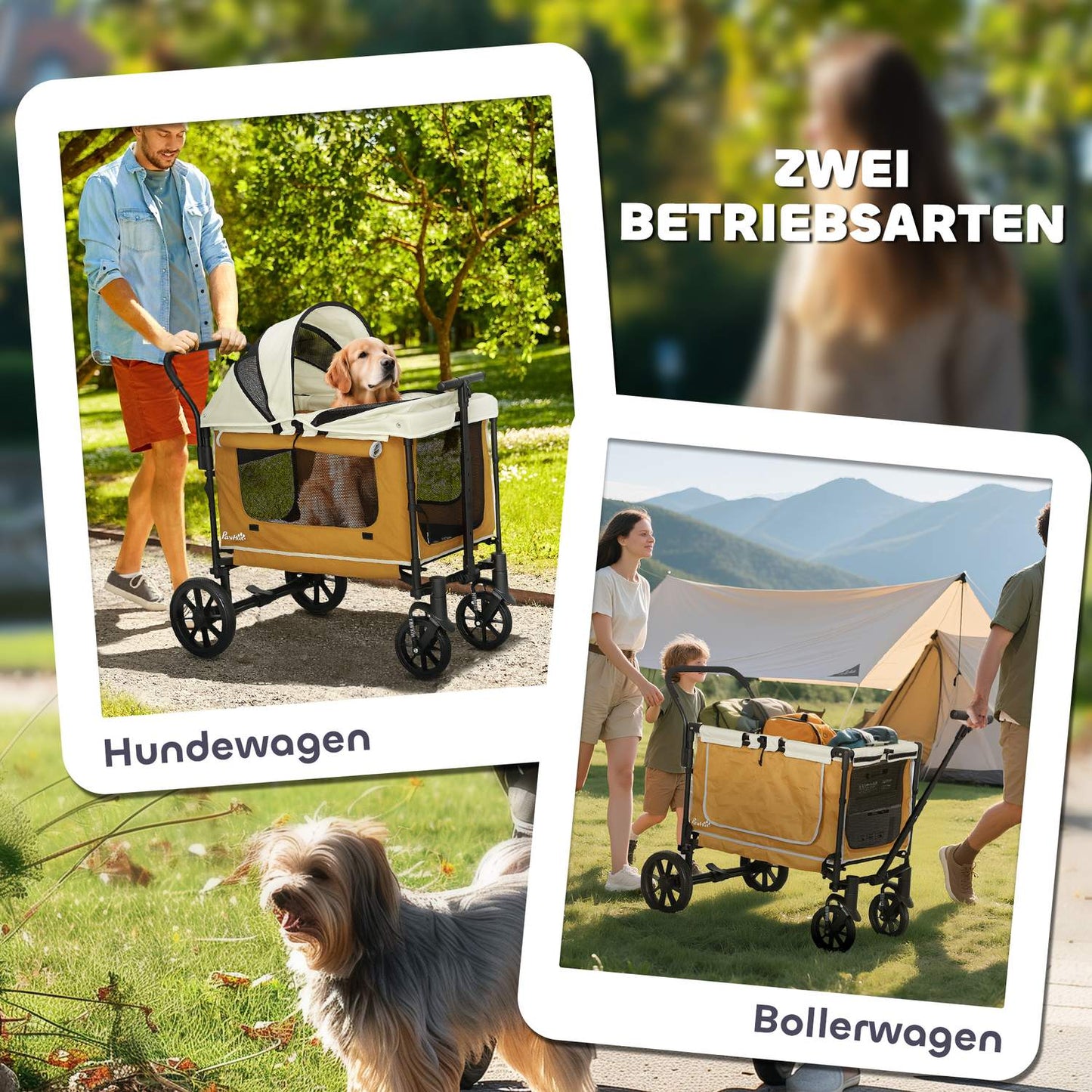 Dog buggy foldable for dogs & cats up to 30 kg 110 x 65 x 102 cm brown
