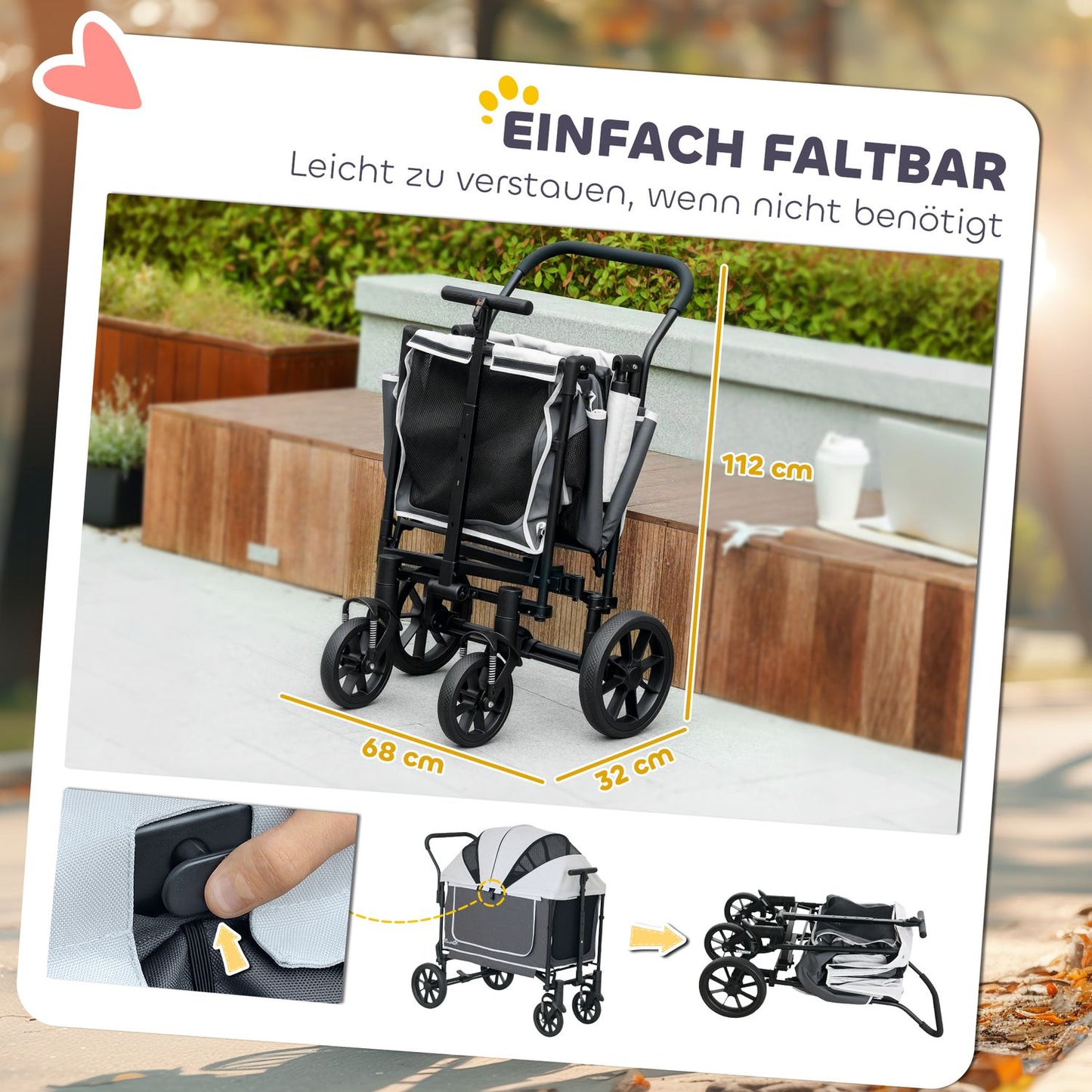 Dog buggy foldable for dogs & cats up to 30 kg 110 x 65 x 102 cm dark grey