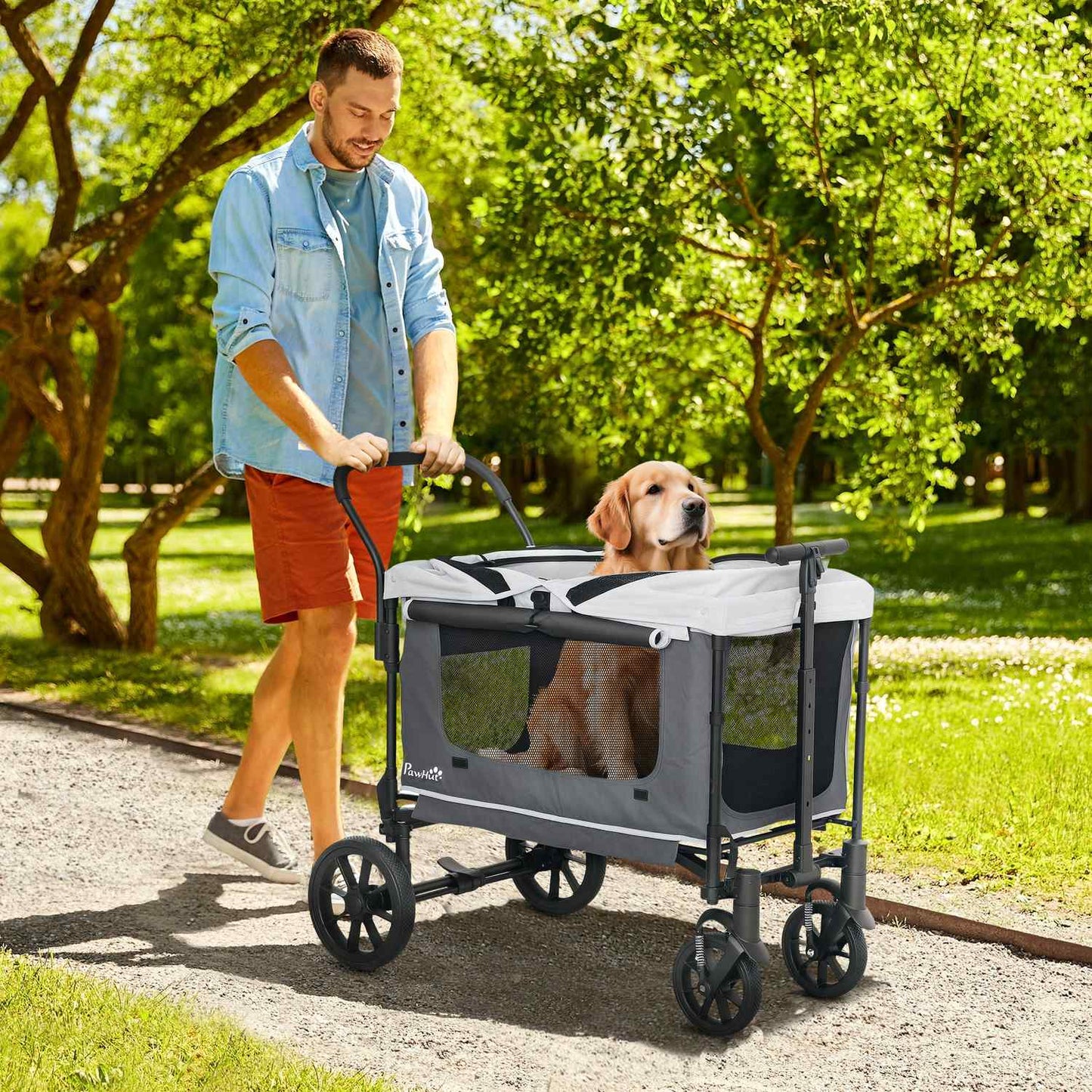 Dog buggy foldable for dogs & cats up to 30 kg 110 x 65 x 102 cm dark grey