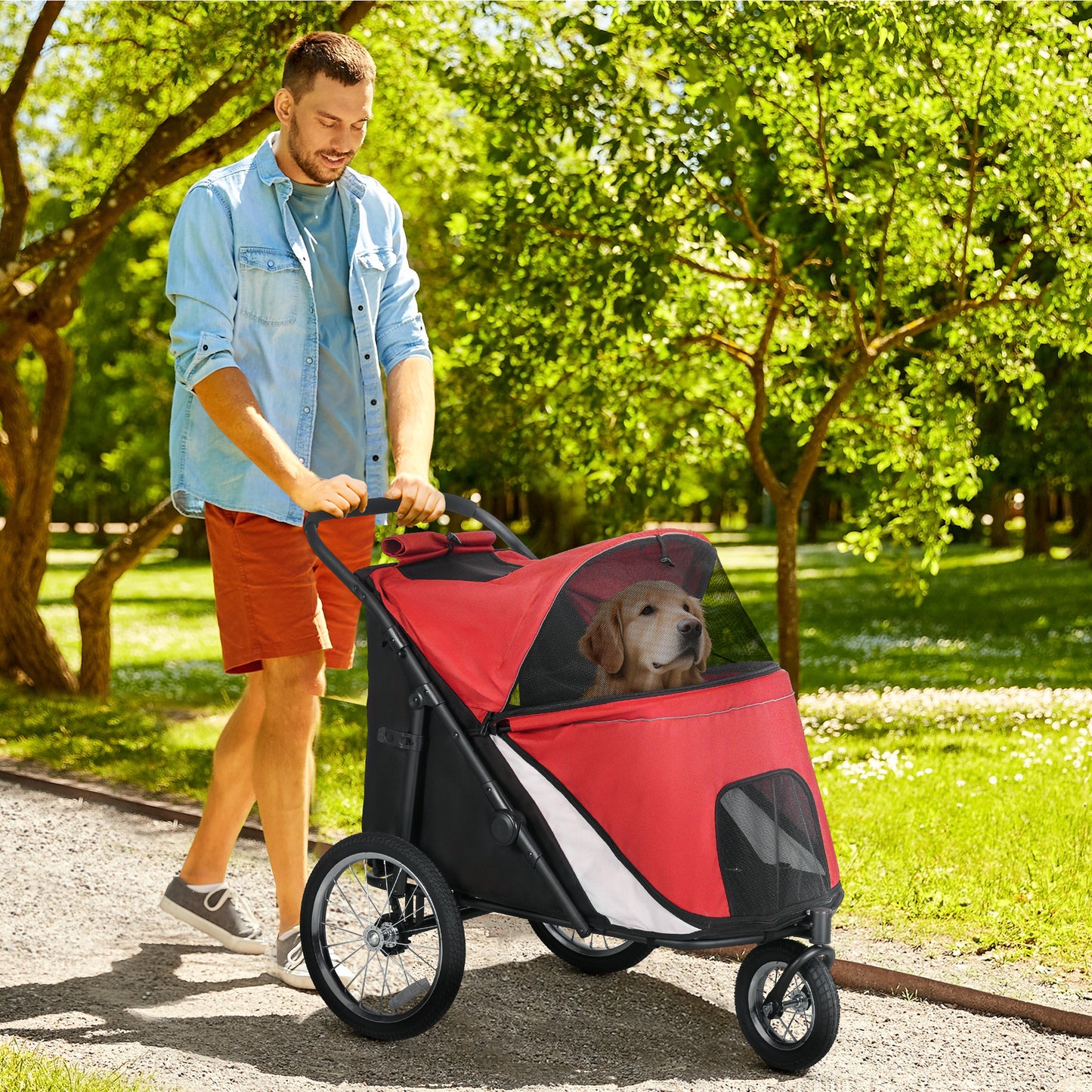 Foldable Dog Stroller with Reclining Cushion, Steel Frame